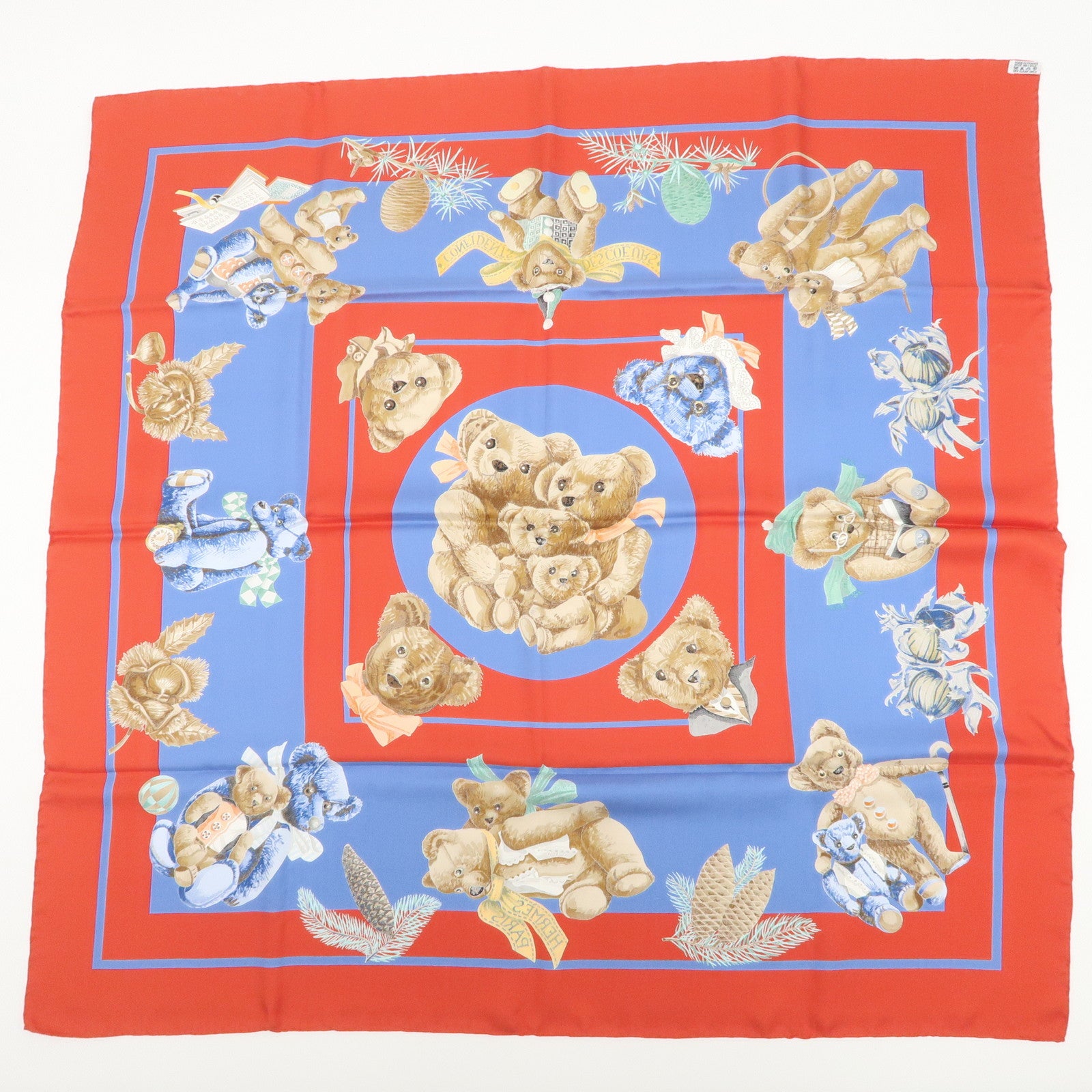 HERMES Carre 90 Silk 100% Scarf Confidents des Coeurs Red Blue