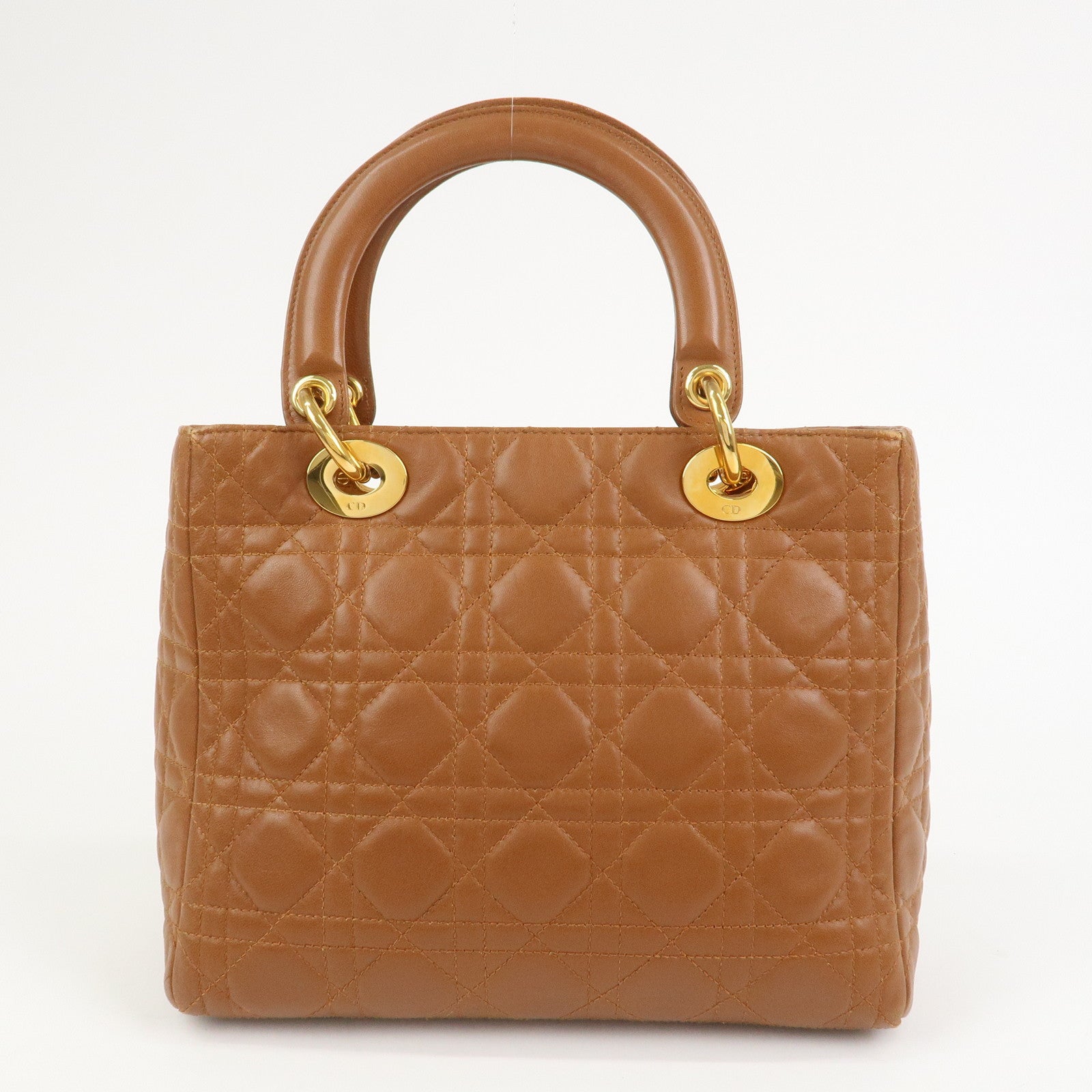 Christian Dior Canage Lady Dior Lamb Skin Hand Bag Tote Bag Brown