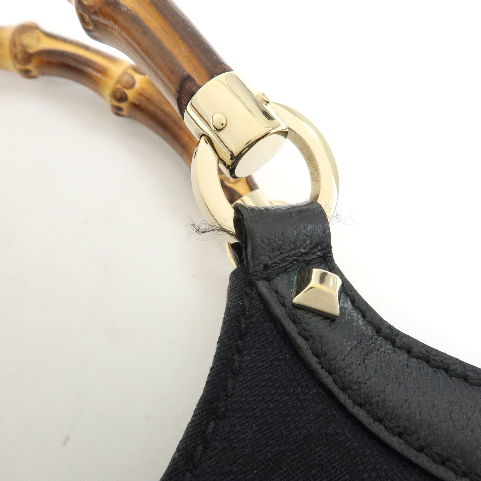 GUCCI Bamboo GG Canvas Leather Tote Bag Hand Bag Black 137395