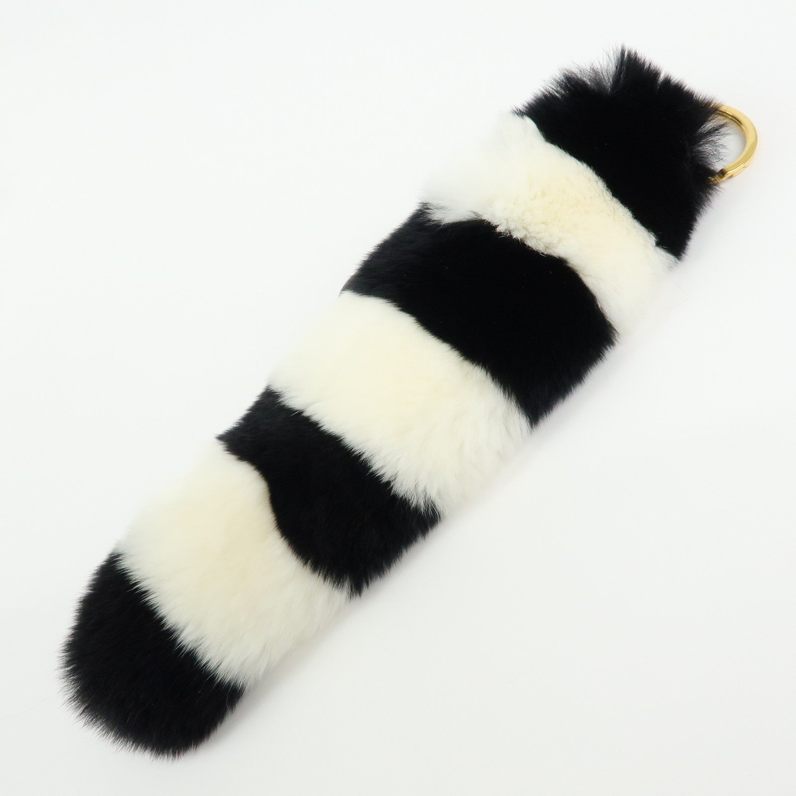 PRADA Triangle Logo Lapin Leather Bag Charm Key Charm Black White