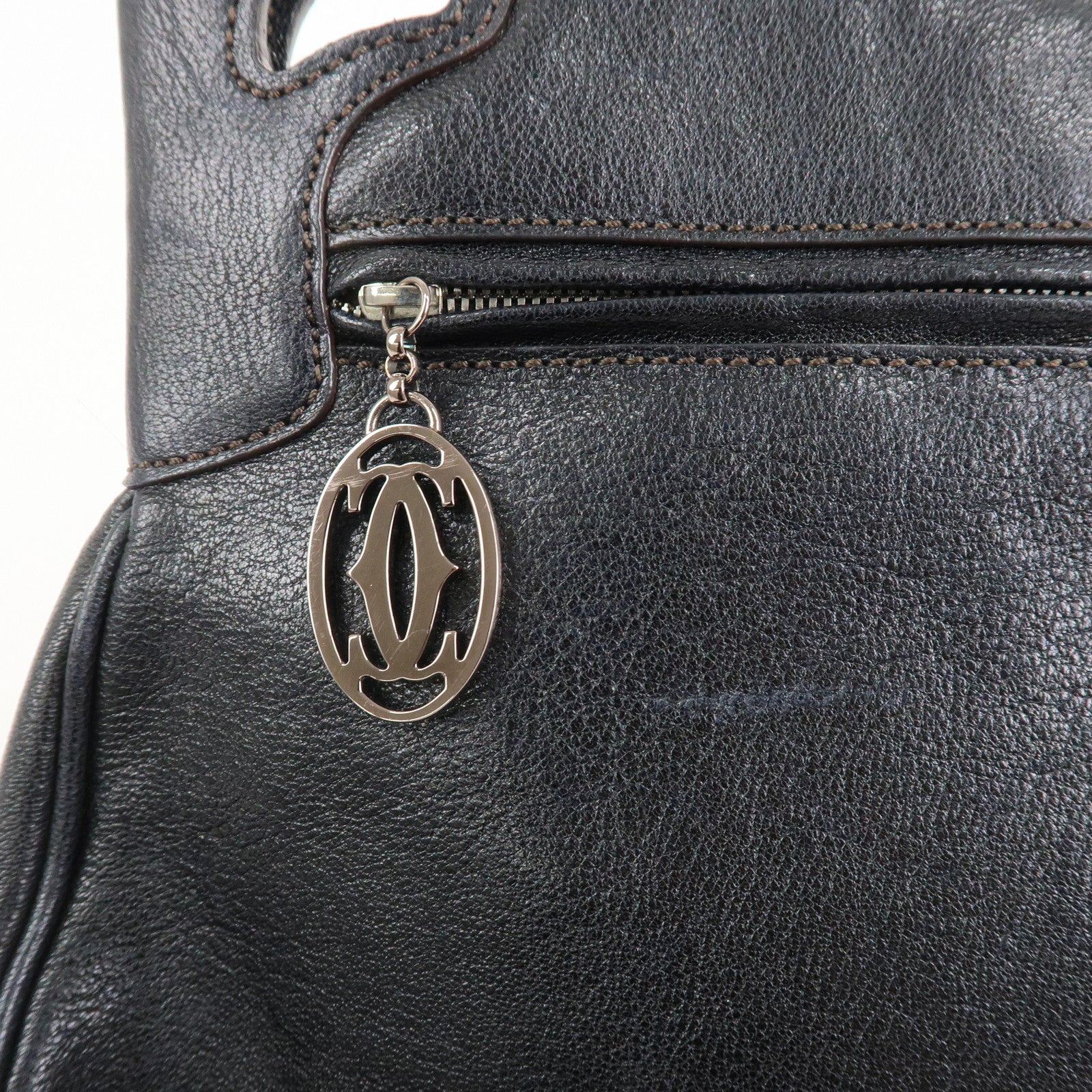 Cartier Marcello Leather Hand Bag Tote Bag Black