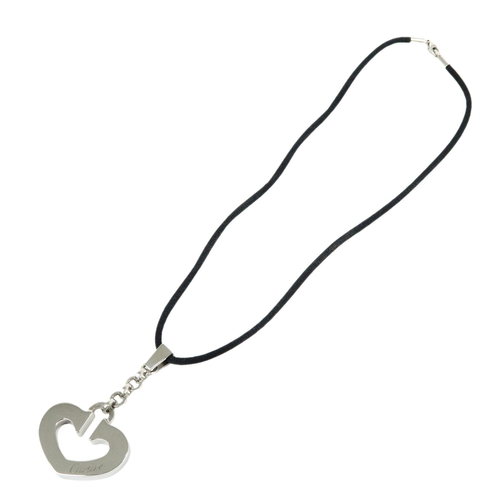 Cartier C Heart Metal Code Pendant Necklace Silver Black