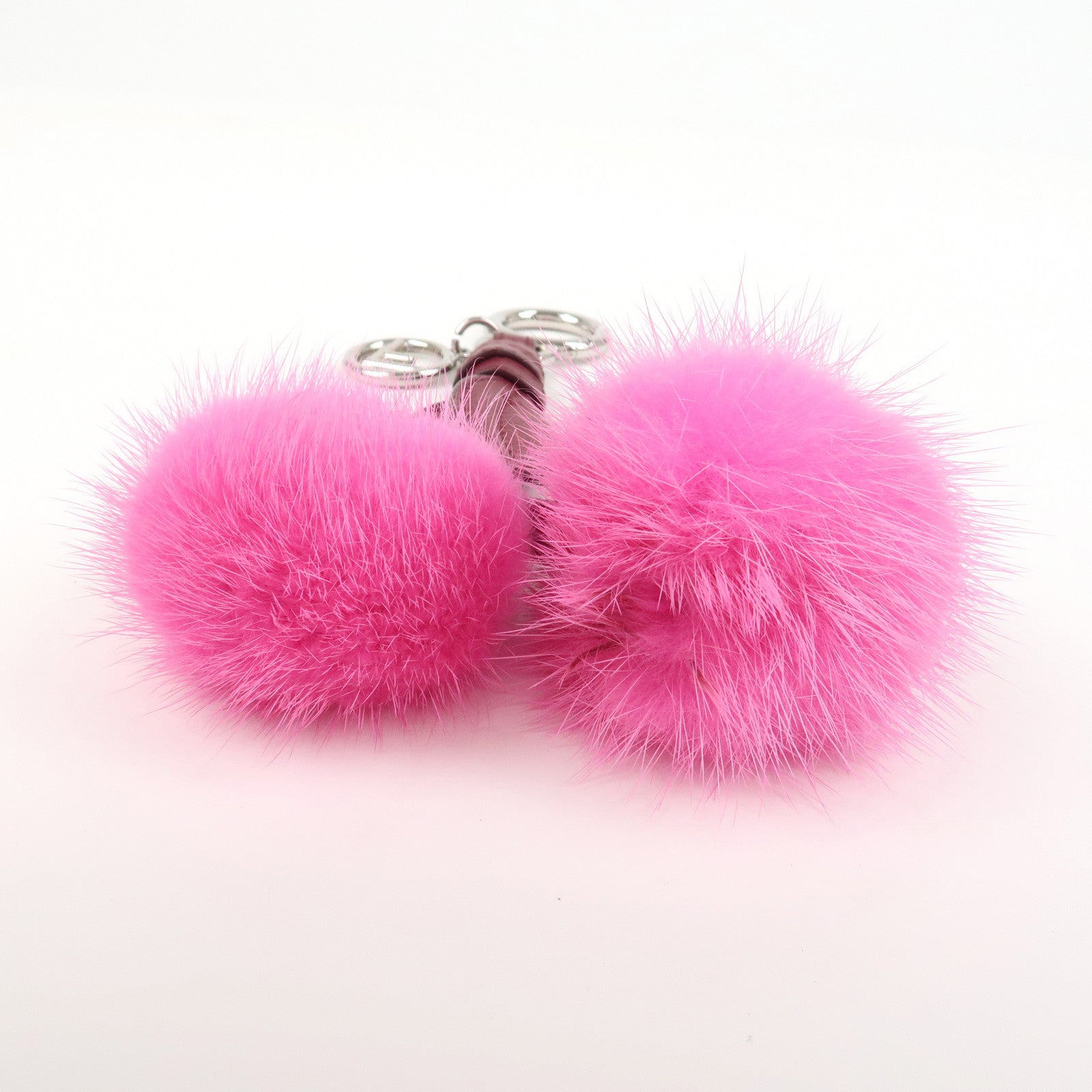 FENDI Logo Leather Fur Bag Charm Key Holder Pink 7AR642