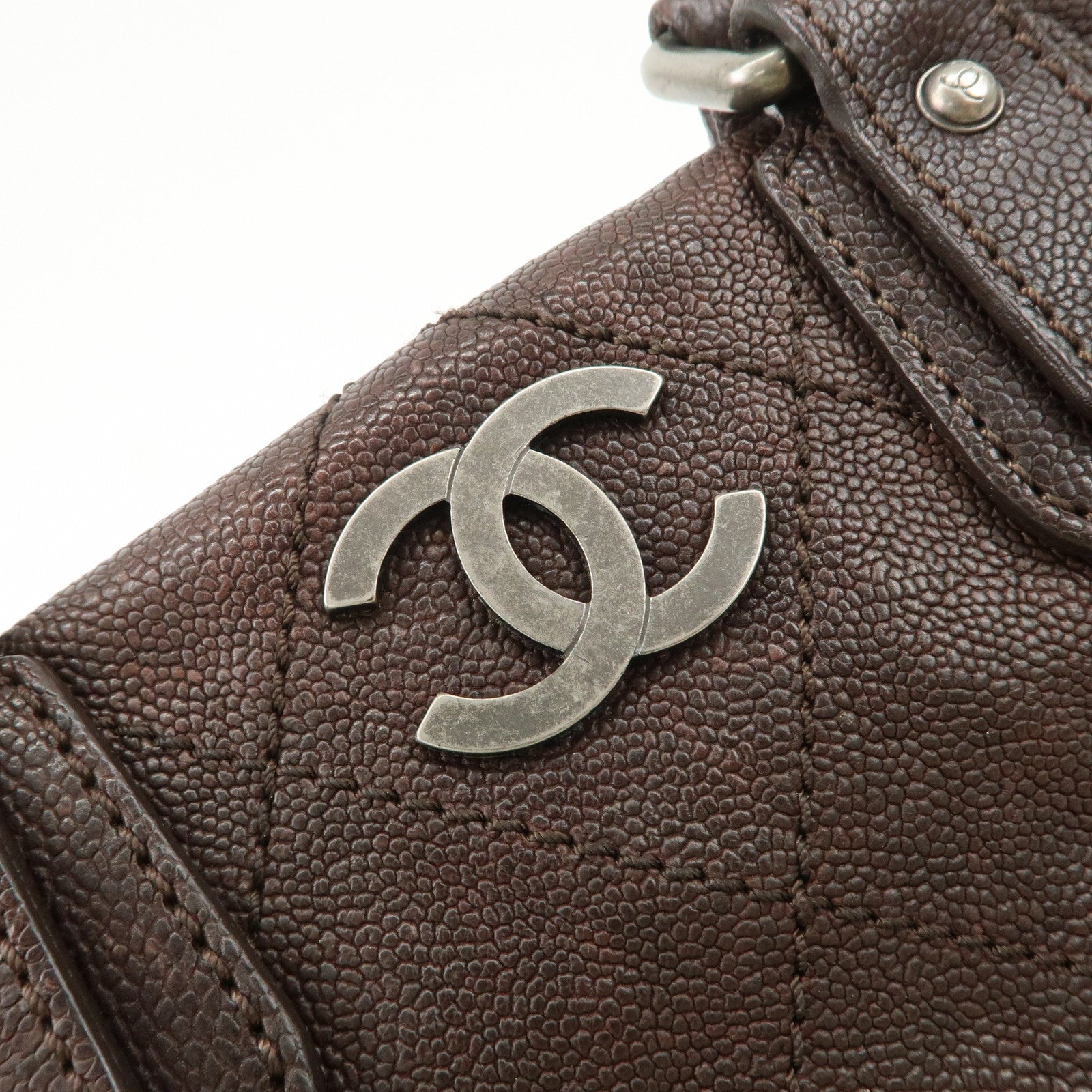 CHANEL COCO Mark Matelasse Caviar Skin Boston Bag Brown Gold HDW Used