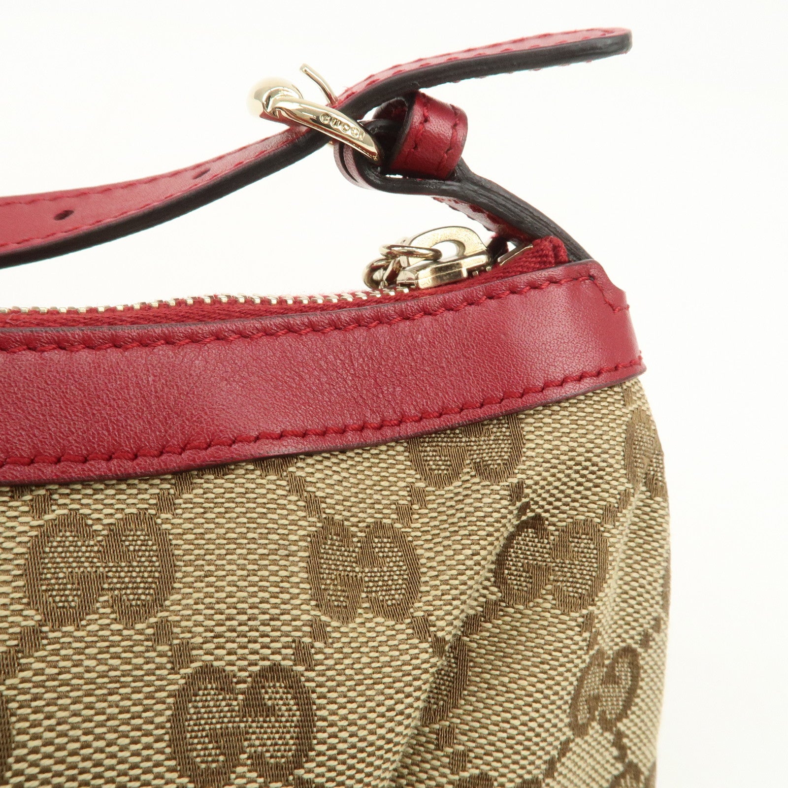 GUCCI Lovely Heart GG Monogram Canvas Leather Hand Bag Brown 245938