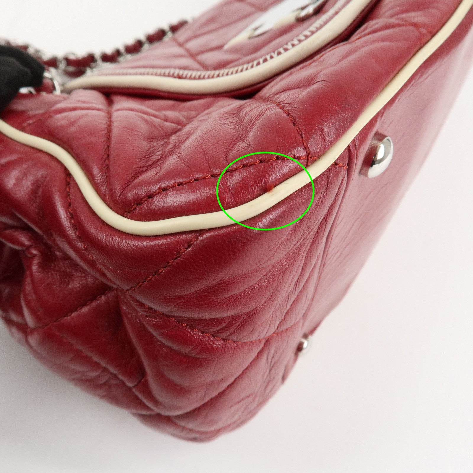 CHANEL 2.55 Lamb Skin Leather Chain Shoulder Bag Red Used