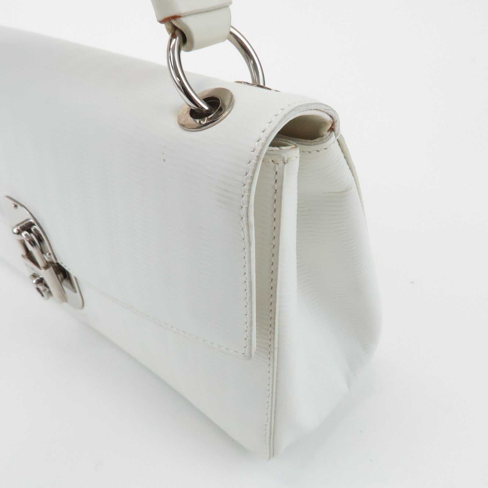Ferragamo Gancini Leather Shoulder Bag White Silver HDW Used