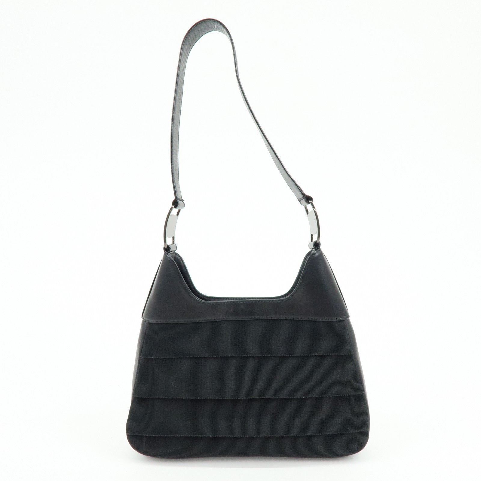 Ferragamo Vara Canvas Leather Shoulder Bag Hand Bag Black