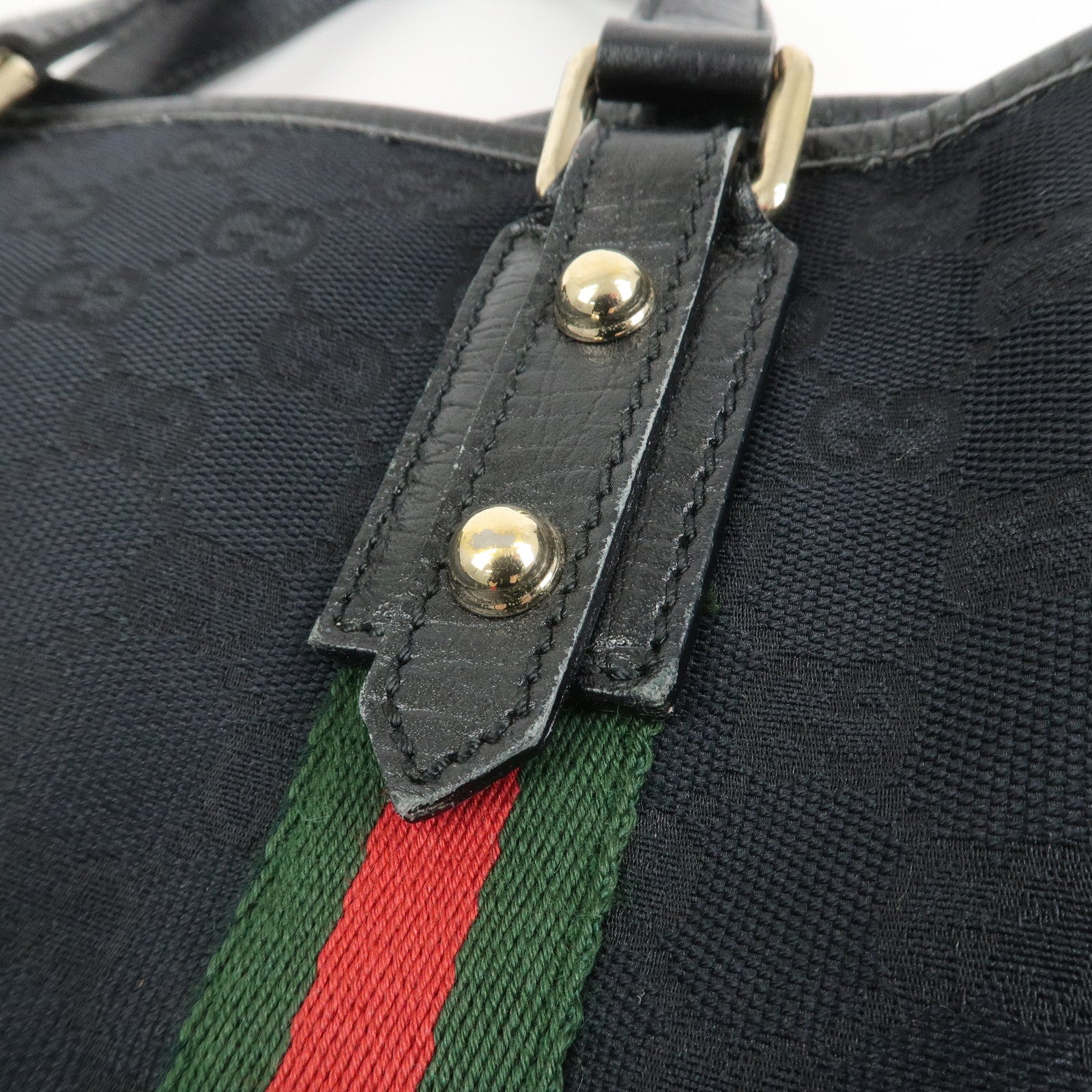 GUCCI Sherry GG Canvas Leathe Tote Bag Hand Bag Black