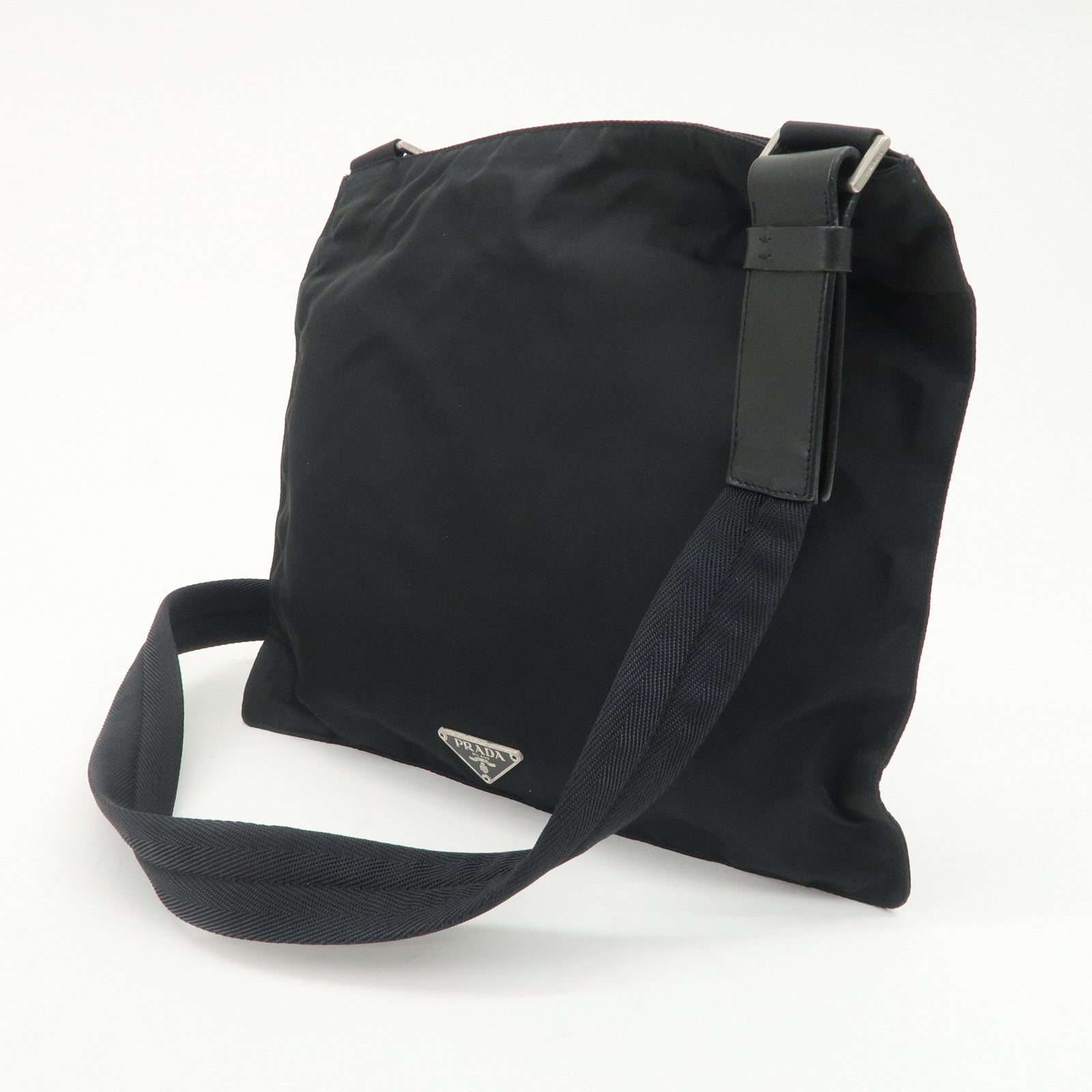 PRADA Triangle Logo Nylon Leather Shoulder Bag Crossbody Bag Black