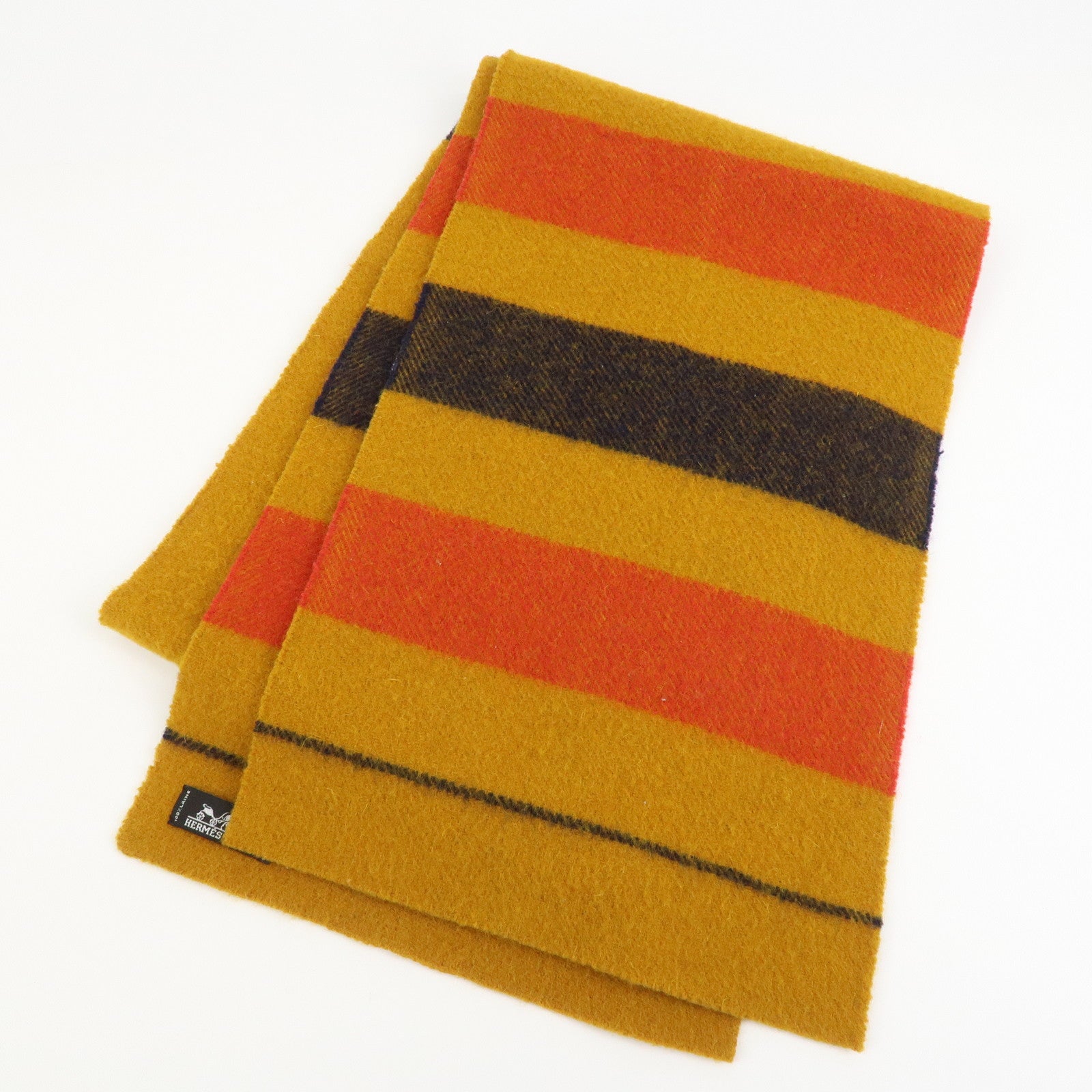 HERMES Rocabar logo Wool 100% Scarf Stole Muffler Yellow