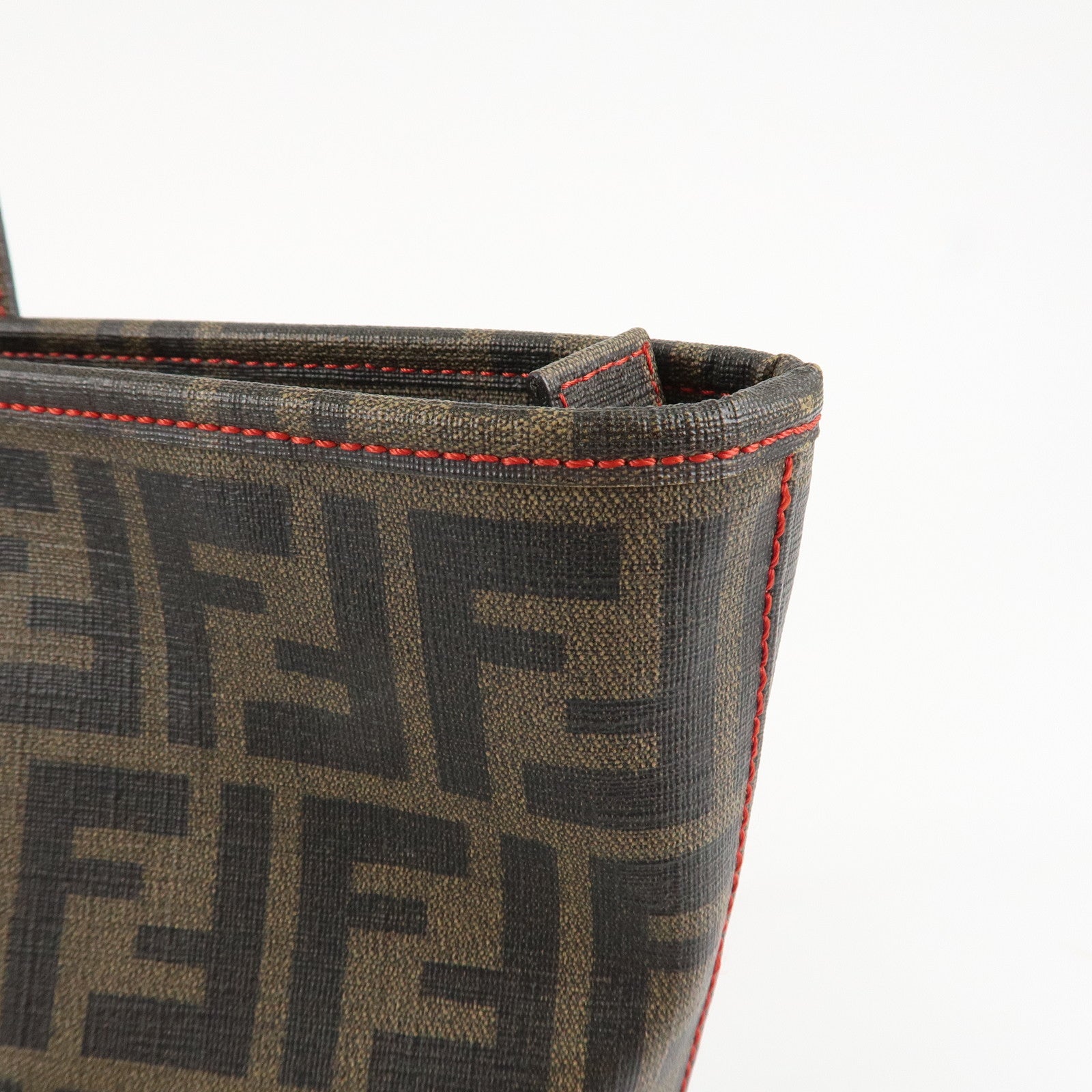 FENDI Zucca Canvas Leather Tote Bag Hand Bag Brown Black 8BH198 Used