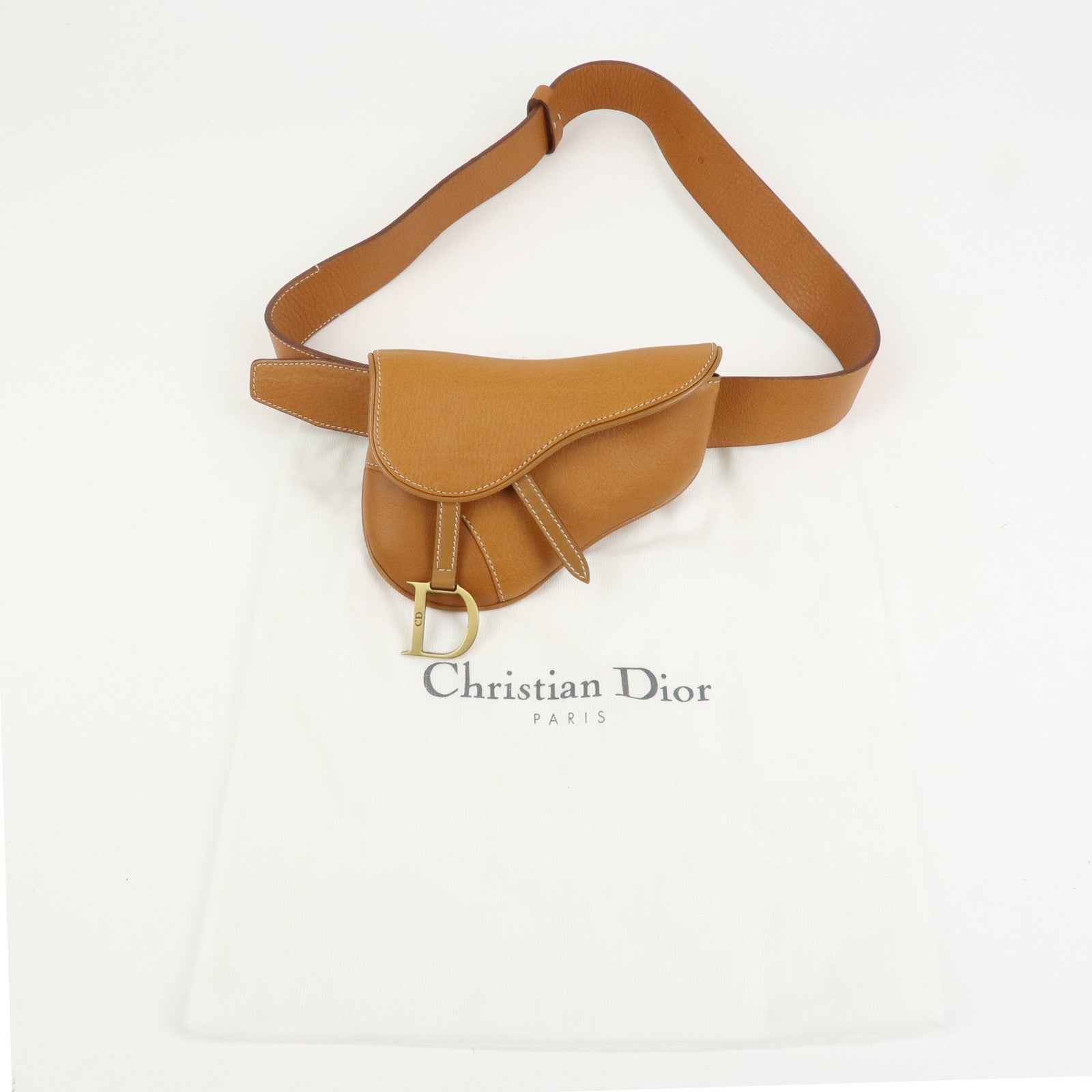 Christian Dior Saddle Leather Waist Bag Crossbody Bag Brown