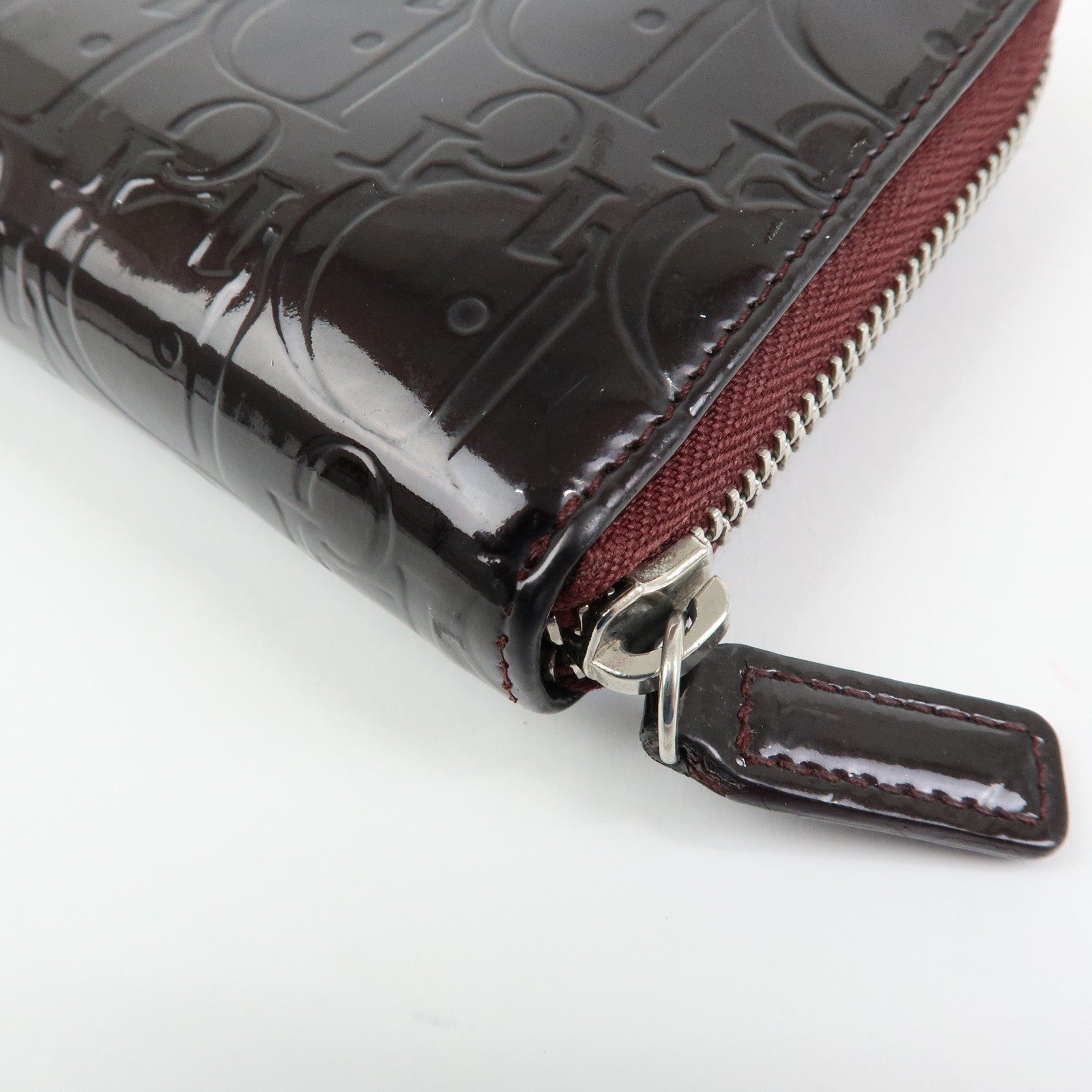 Christian Dior Trotter Patent Leather Round Zippy Wallet Purple