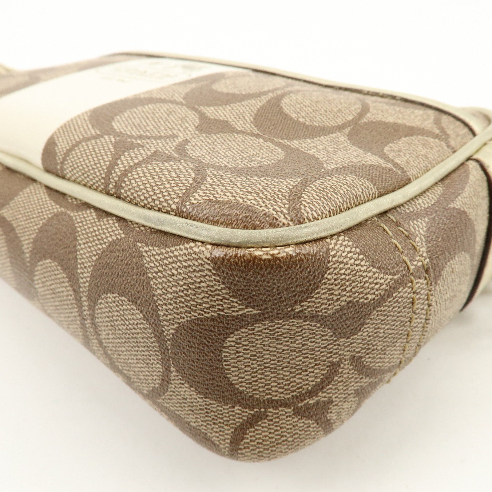 COACH Signature PVC Coated Canvas Leather Shoulder Bag Beige Gold