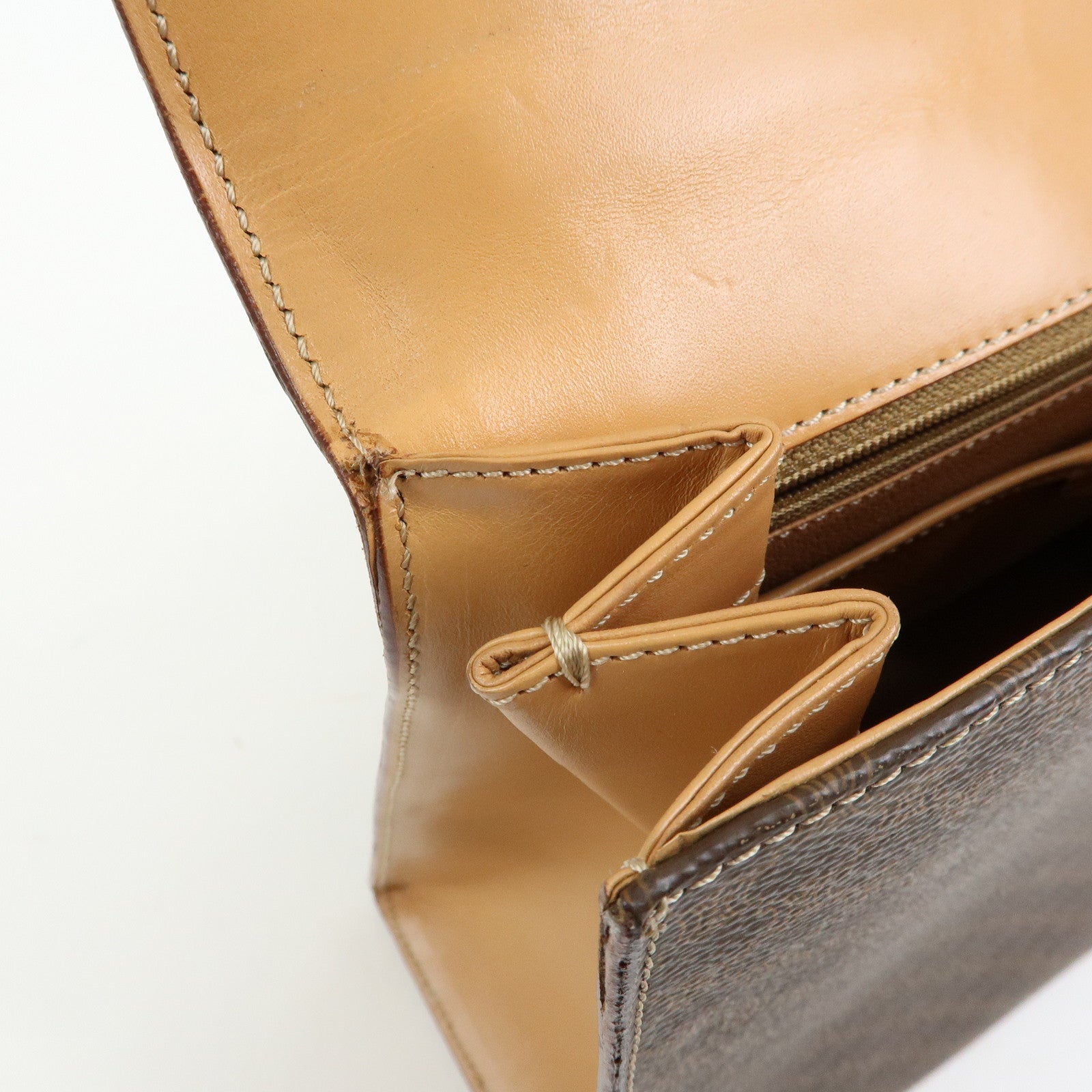 CELINE Macadam PVC Leather Hand Bag Top Handle Flap Bag Brown