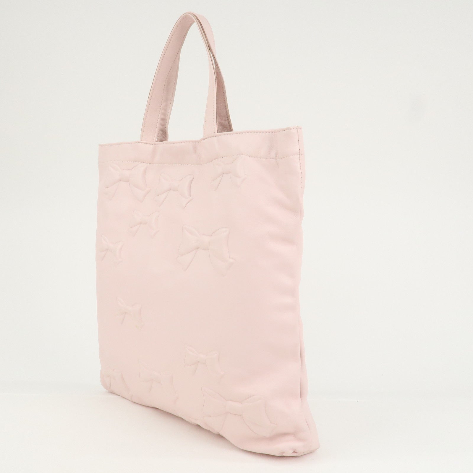 VALENTINO Leather Ribbon Motif Tote Bag Hand Bag Shoulder Bag Pink
