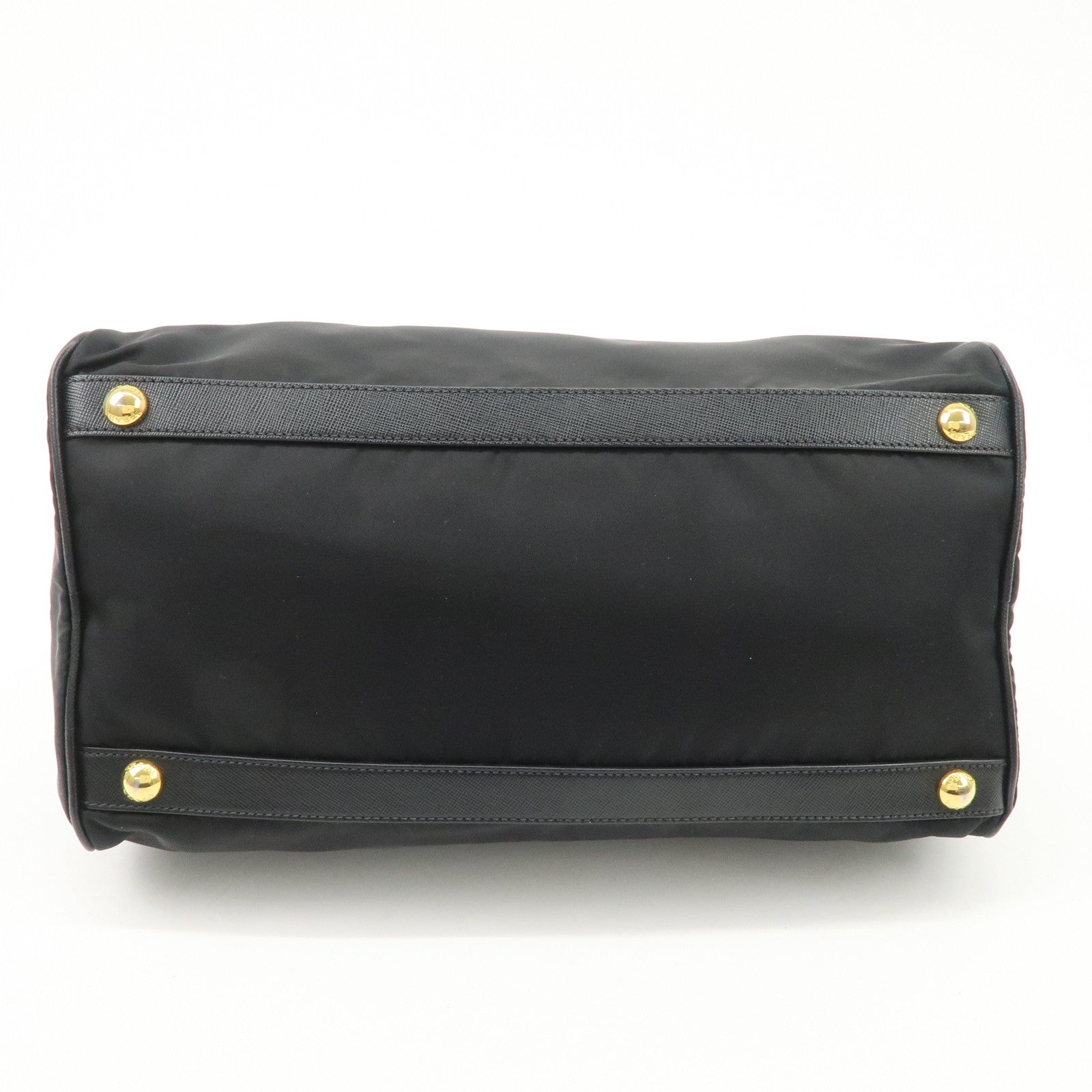 PPRADA Logo Nylon Leather Boston Bag Hand Bag Black Gold HDW Used