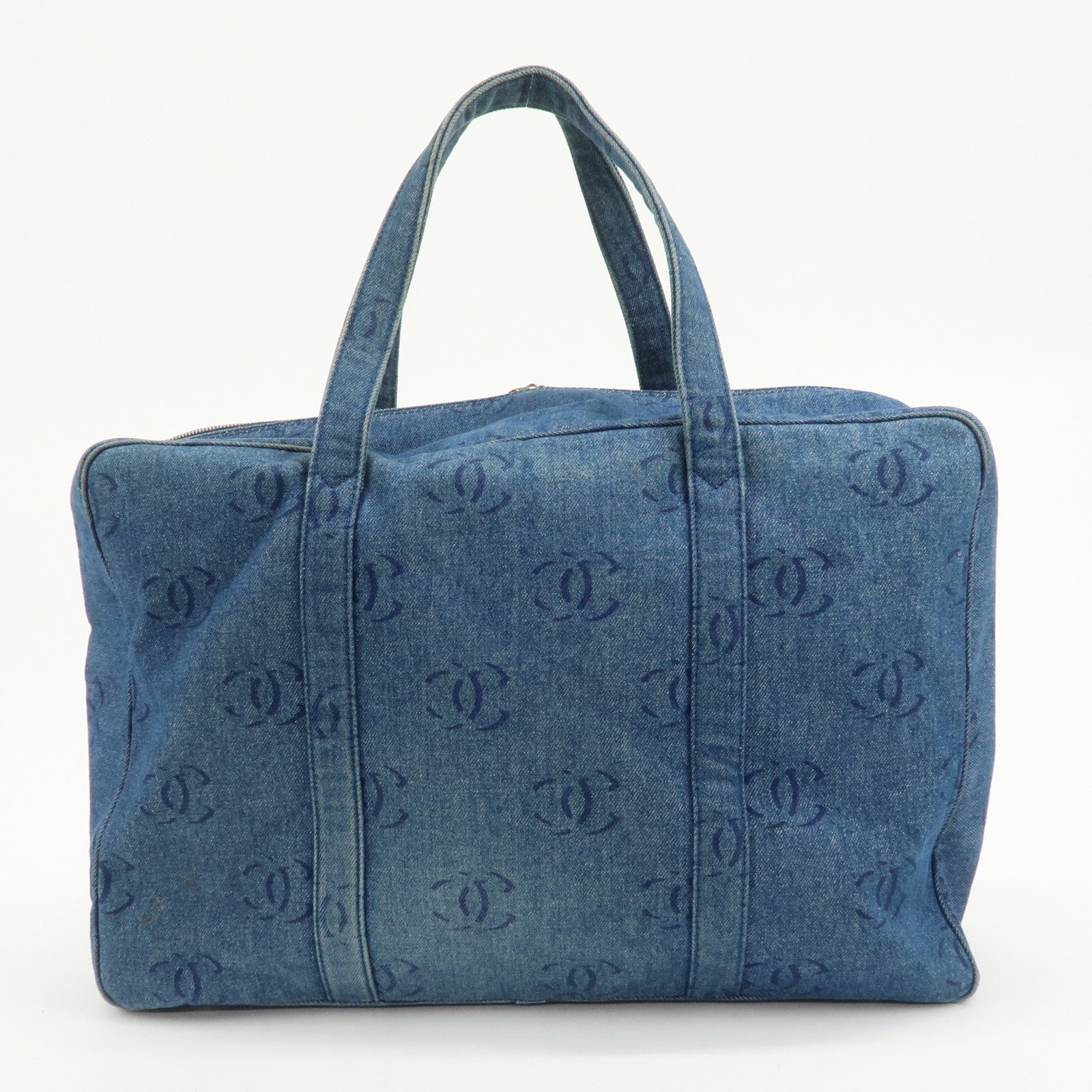 CHANEL COCO Mark Denim Boston Bag Hand Bag Travel Bag Blue