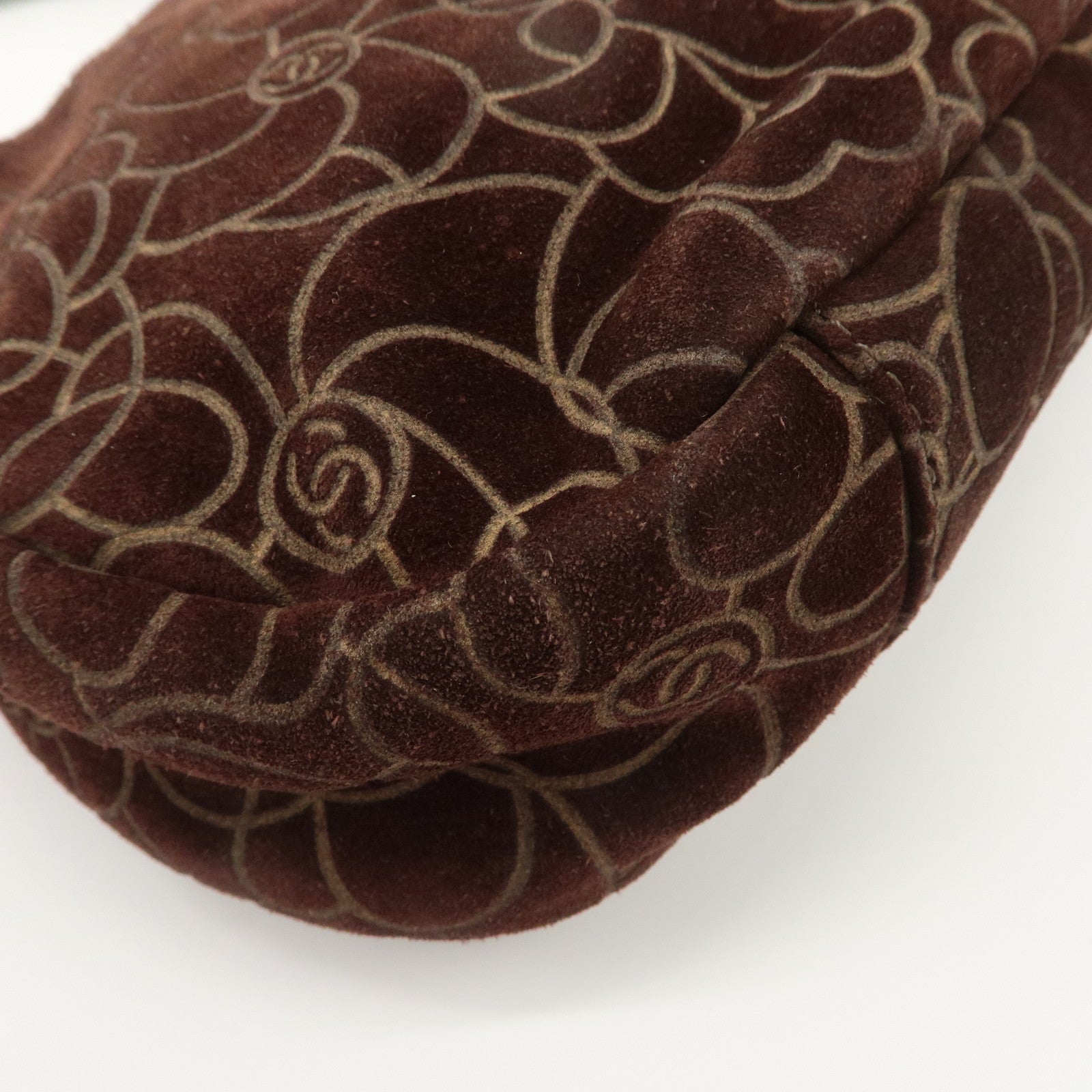 CHANEL Cameria Suede Shoulder Bag Brown Silver Hardware Used