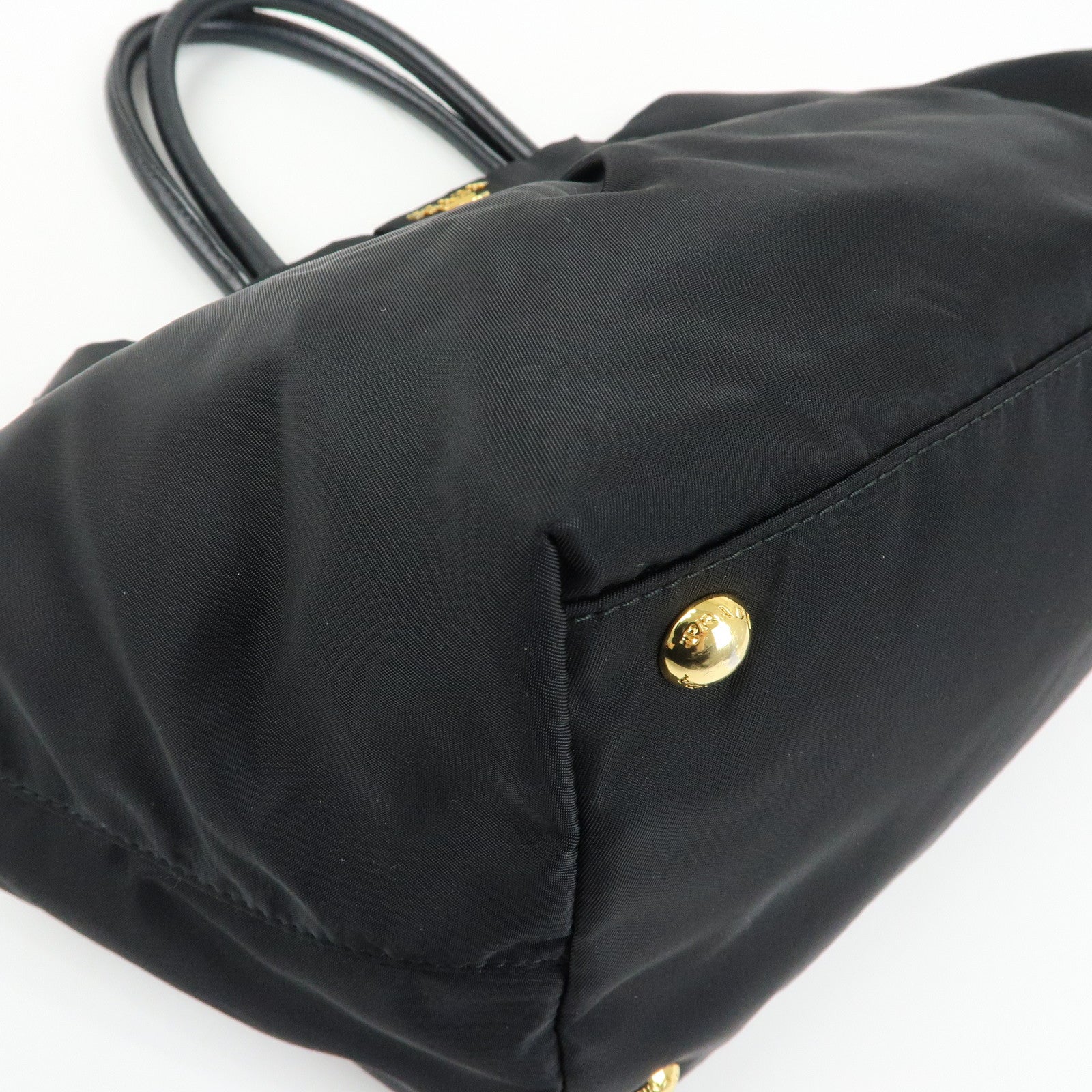 PRADA Ribbon Nylon Leather Hand Bag Tote Bag Black BN1601