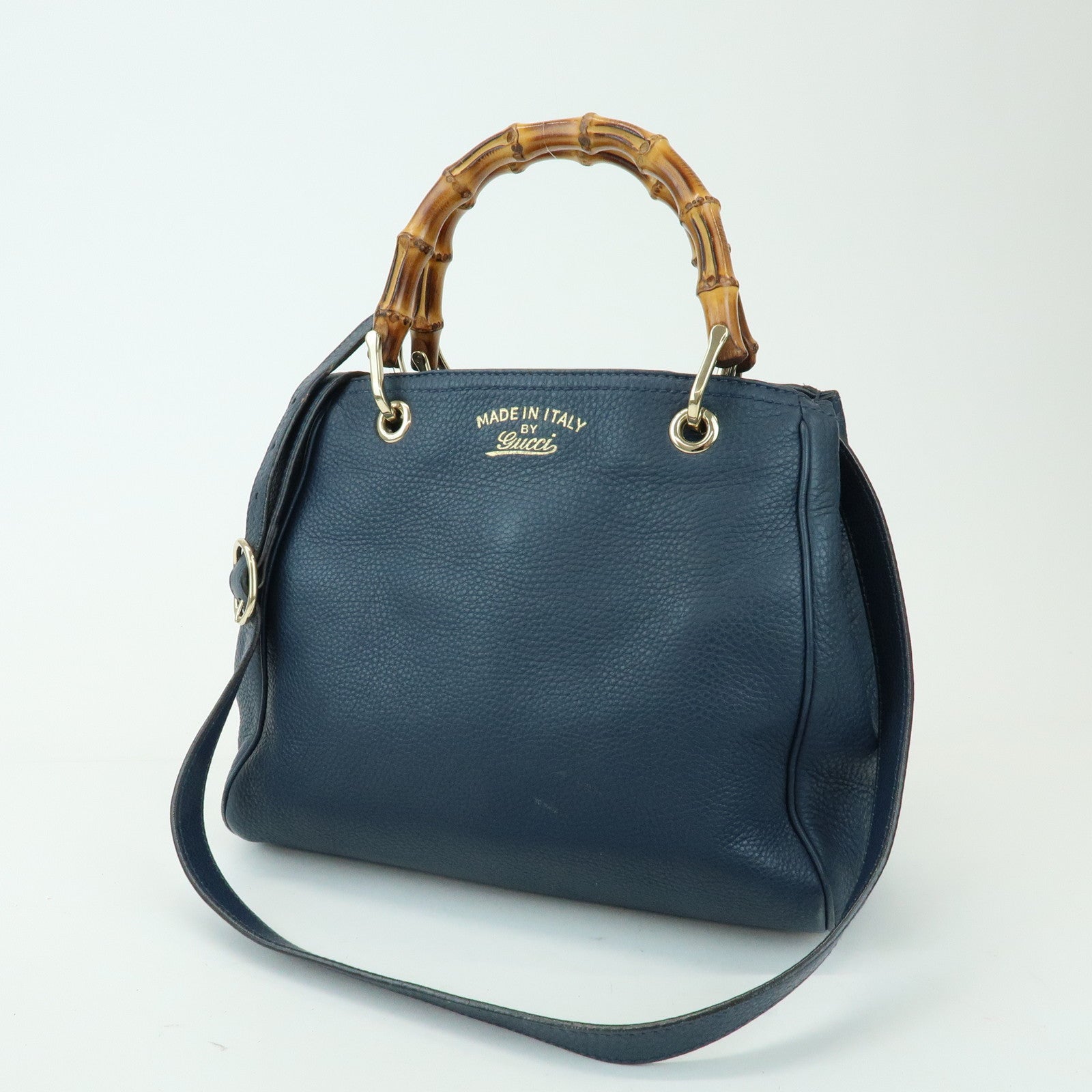 GUCCI Bamboo Shopper Small 2Way Bag Tote Shoulder Bag Navy 336032