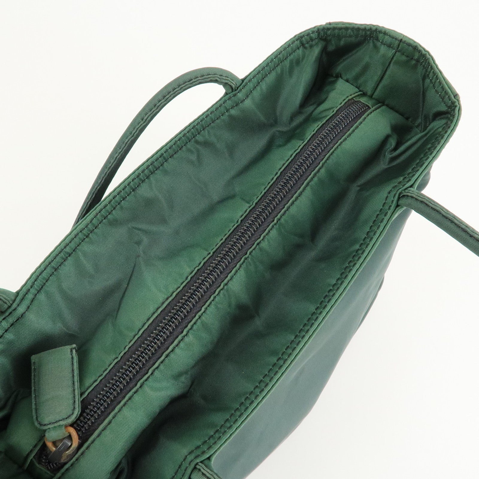 PRADA Triangle Logo Nylon Leather Tote Bag Green