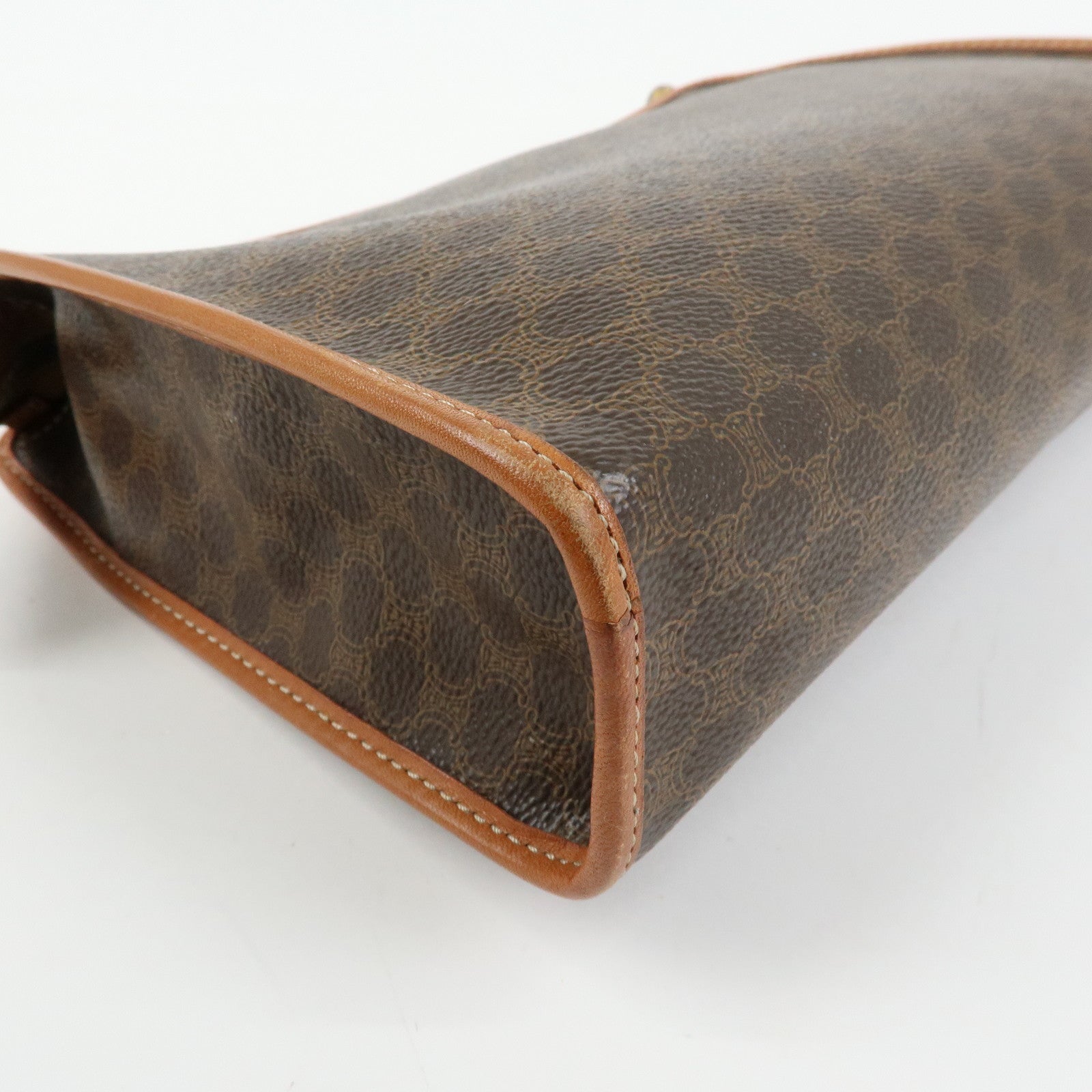 CELINE Macadam PVC Coated Canvas Leather Clutch Bag Pouch Brown