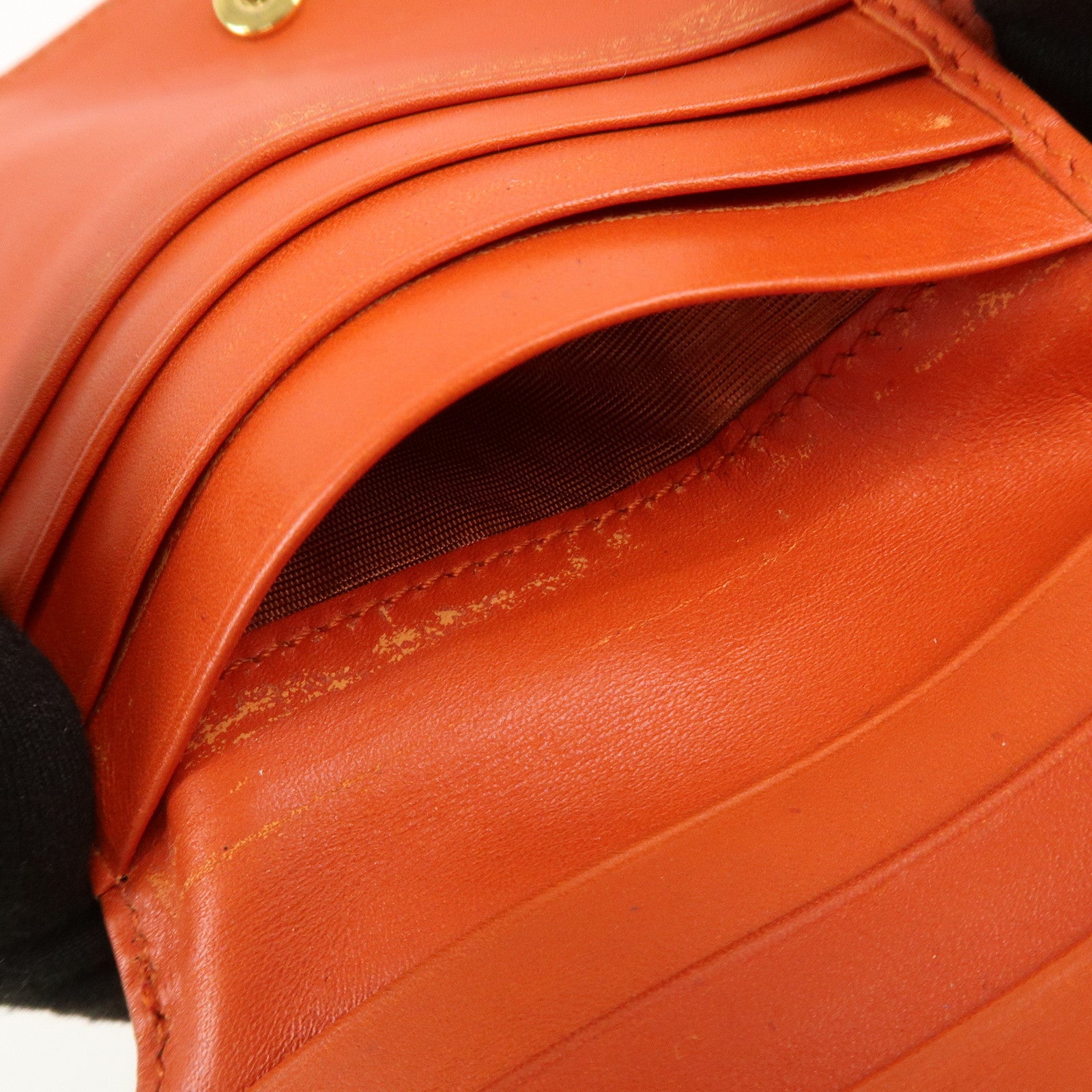 MIU MIU Leather Bi-Fold Wallet Compact Wallet Orange Gold Hardware Used