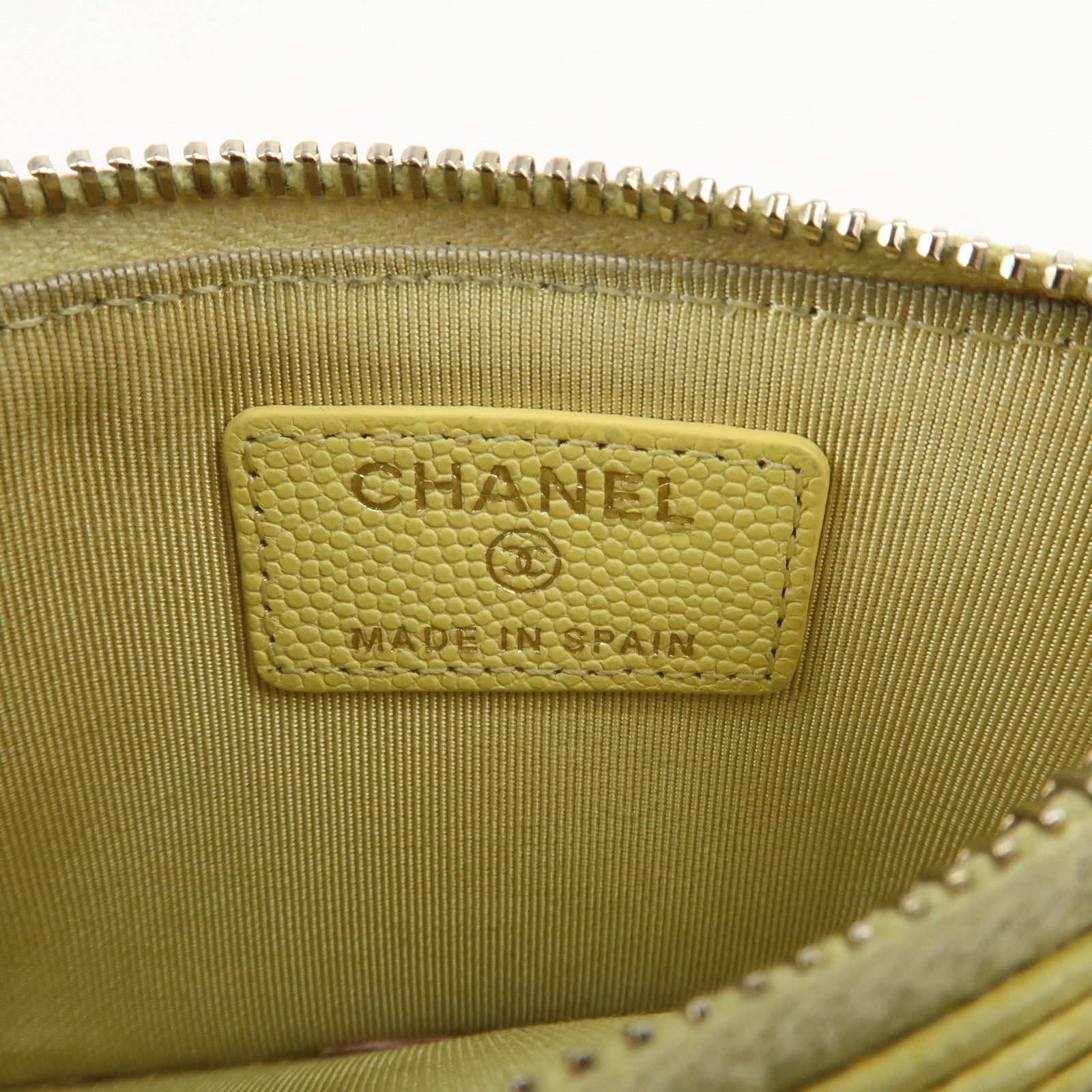 CHANEL Matelasse Caviar Skin Coco Mark Zippy Coin Case Yellow Gold HDW Used