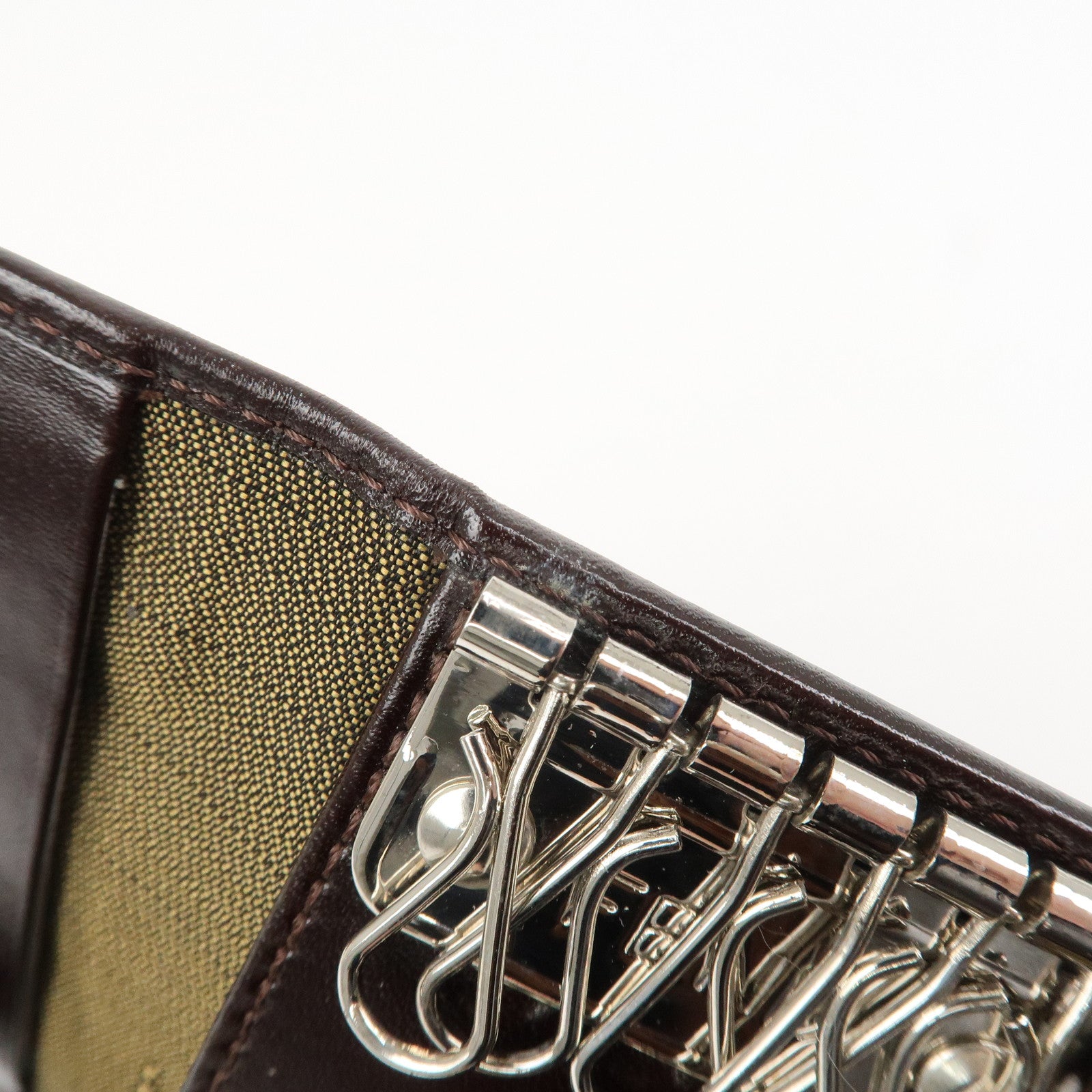 FENDI Zucca Canvas Leather 6 Ring Key Case Brown 10163