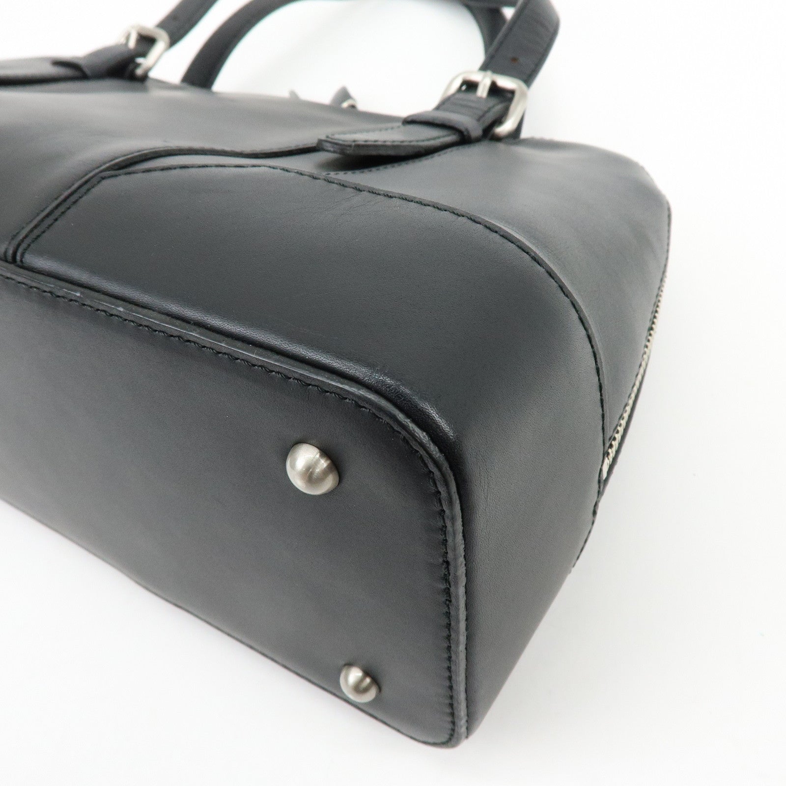 BURBERRY Leather Hand Bag Boston Bag Black