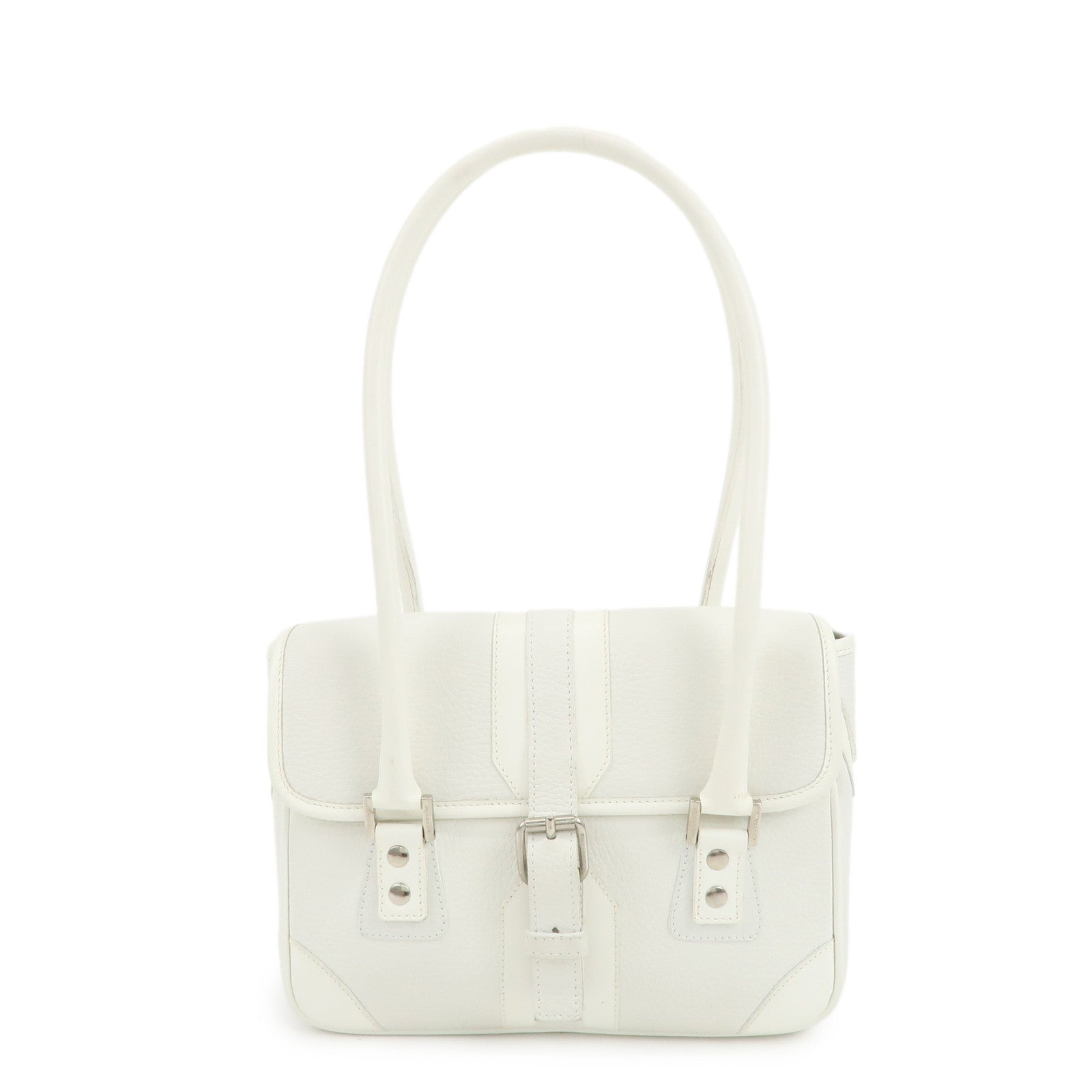 BURBERRY Leather Shoulder Bag Hand Bag White