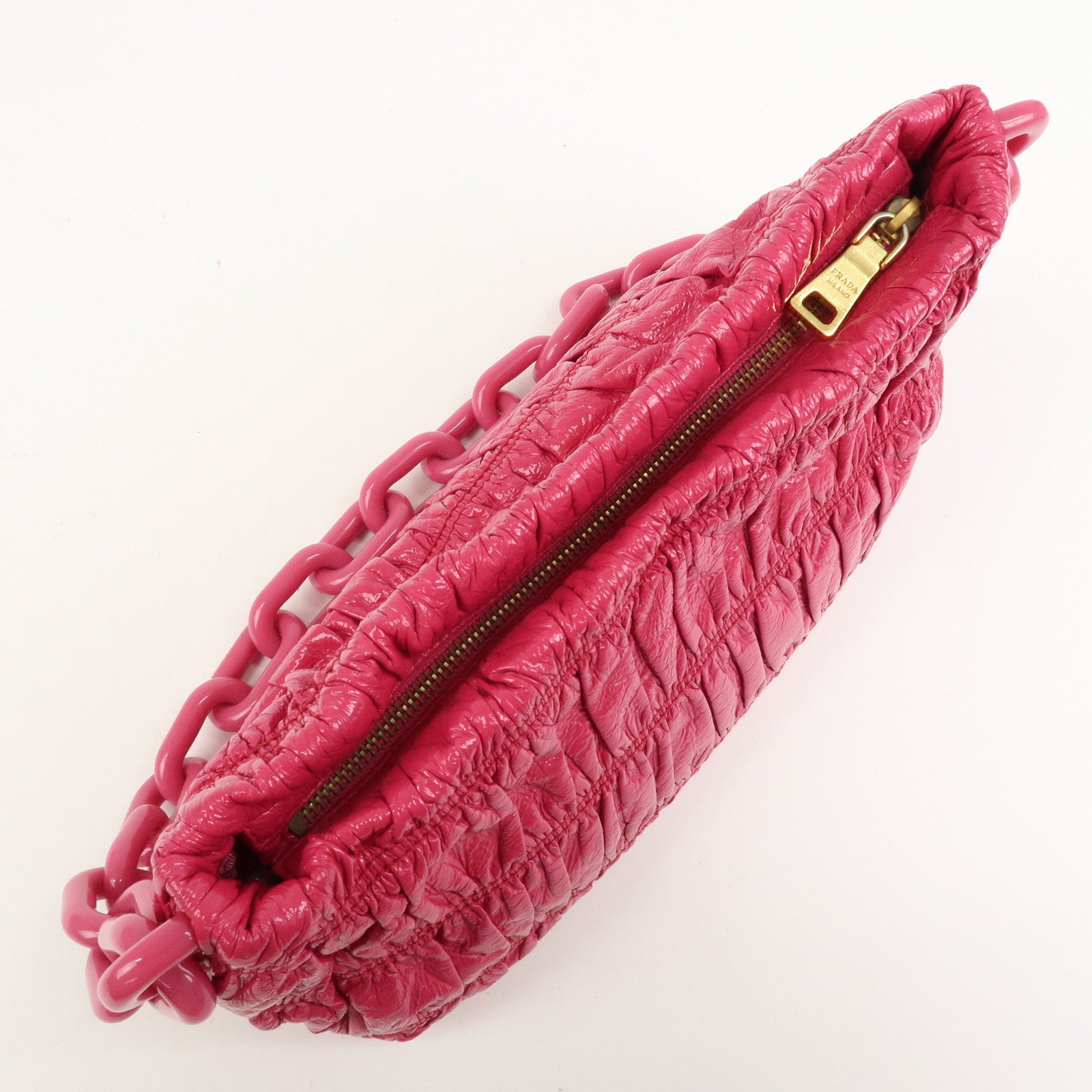 PRADA Logo Patent Leather Chain Shoulder Bag Hand Bag Pink BR4075