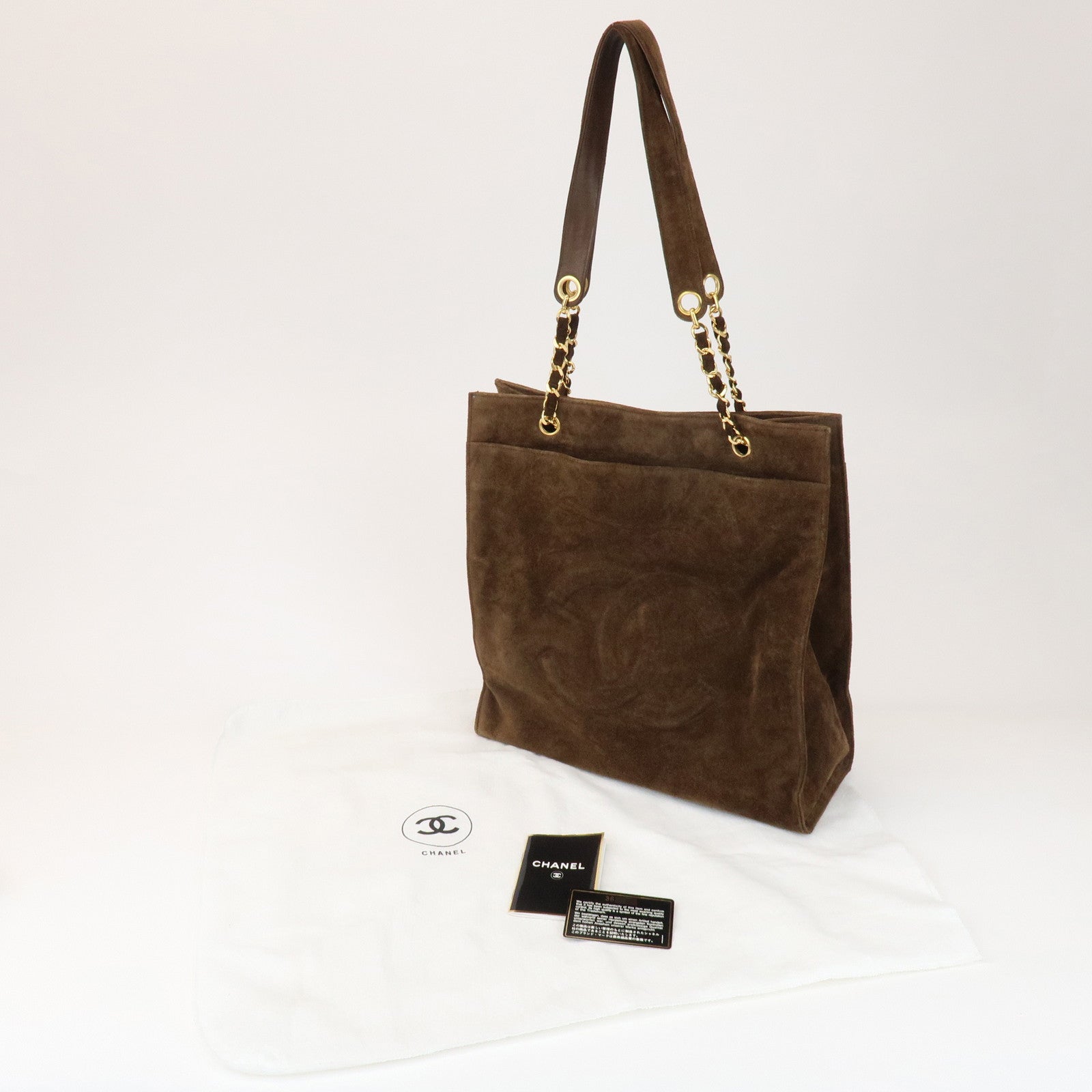 CHANEL COCO Mark Suede Chain Tote Bag Shoulder Bag Brown