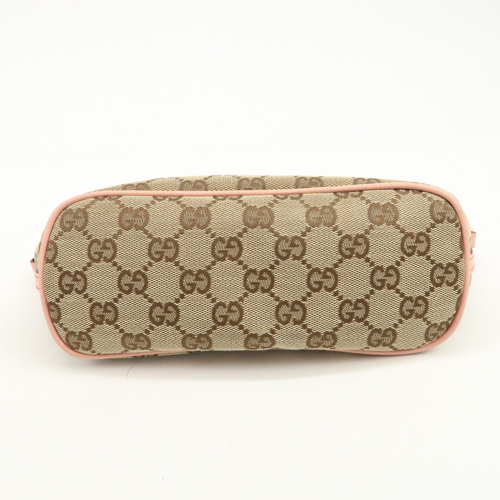 GUCCI Boat Bag GG Monogram Canvas Leather Hand Bag Brown Pink 07198