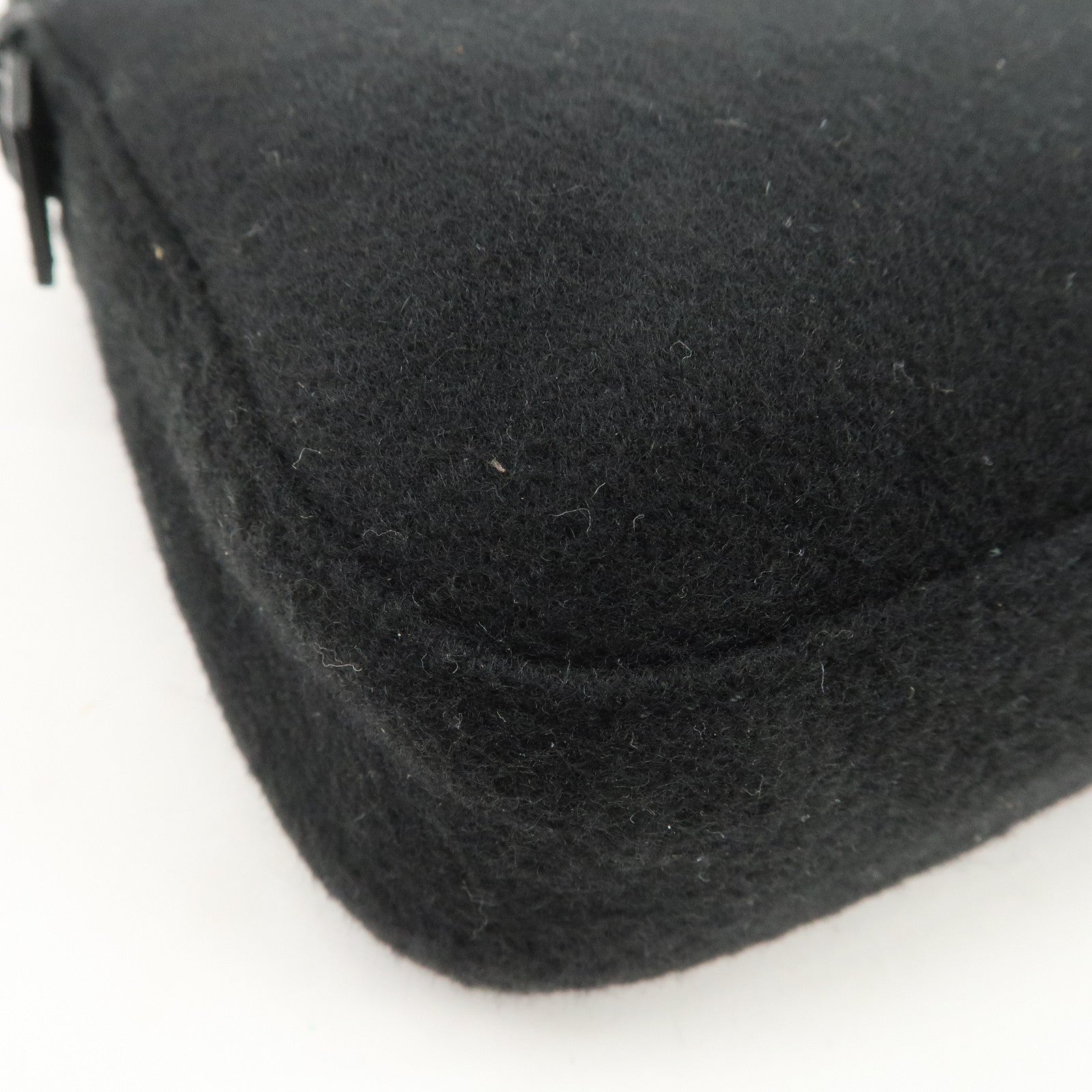 FENDI Mamma Baguette Wool Leather Shoulder Bag Hand Bag Black 26424