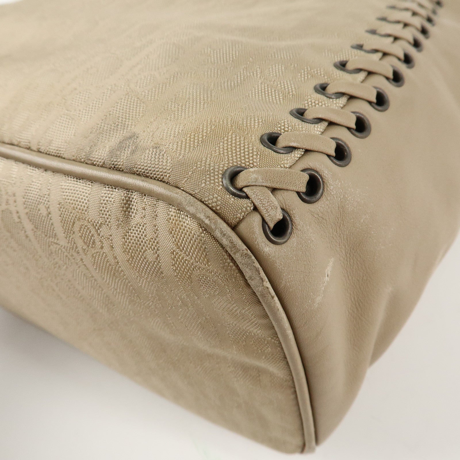 Christian Dior Trotter Canvas Leather Shoulder Bag Heart Charm Beige Used