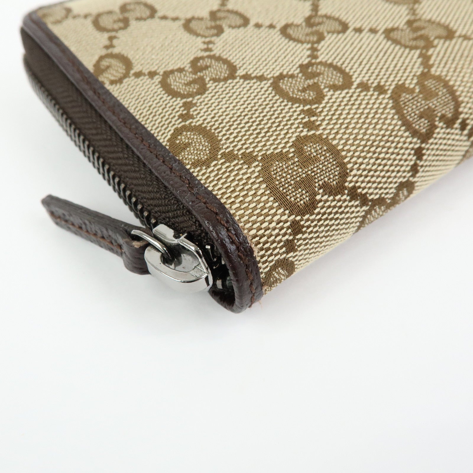 GUCCI GG Canvas Leather Round Zippy Long Wallet Beige Brown 112724