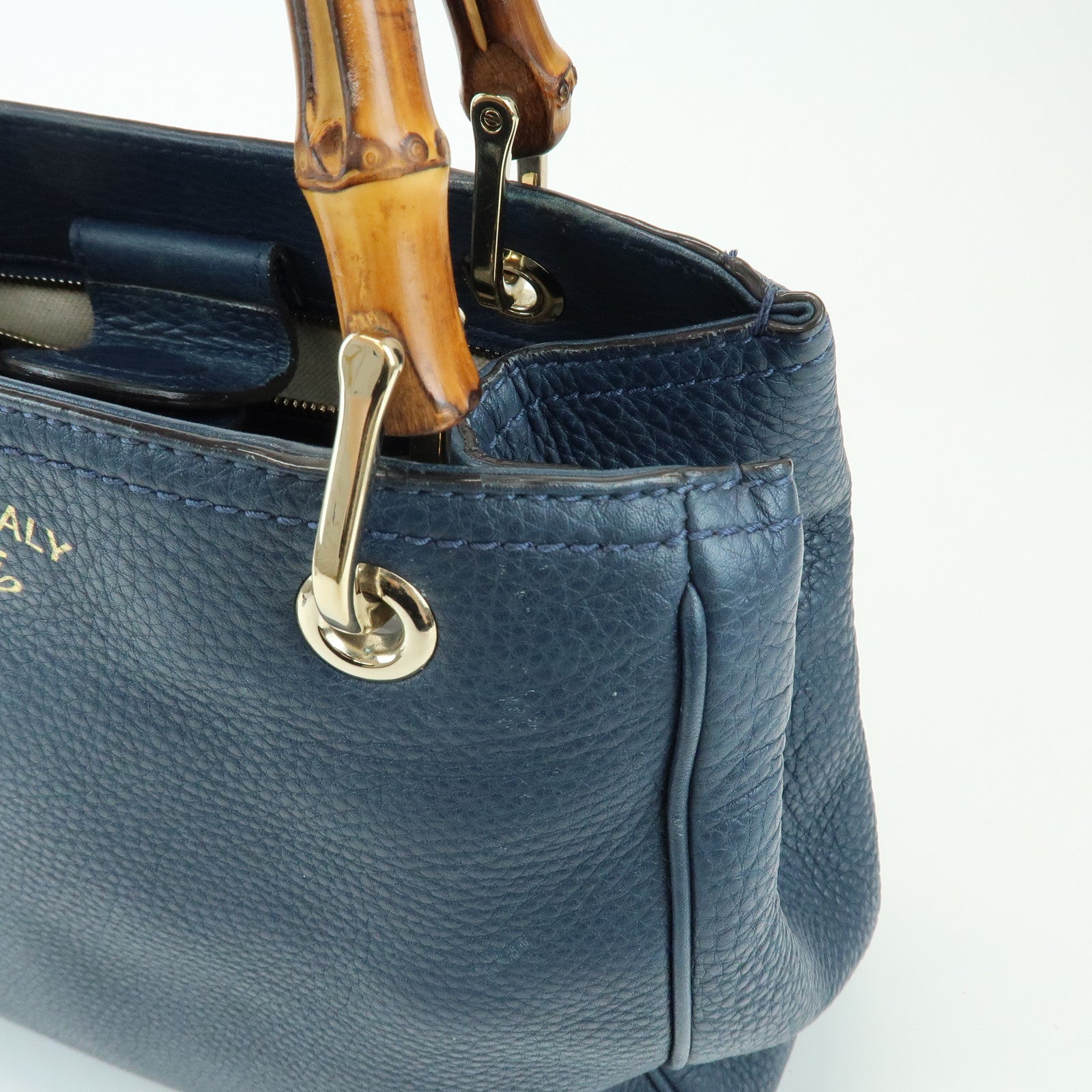 GUCCI Bamboo Shopper Small 2Way Bag Tote Shoulder Bag Navy 336032