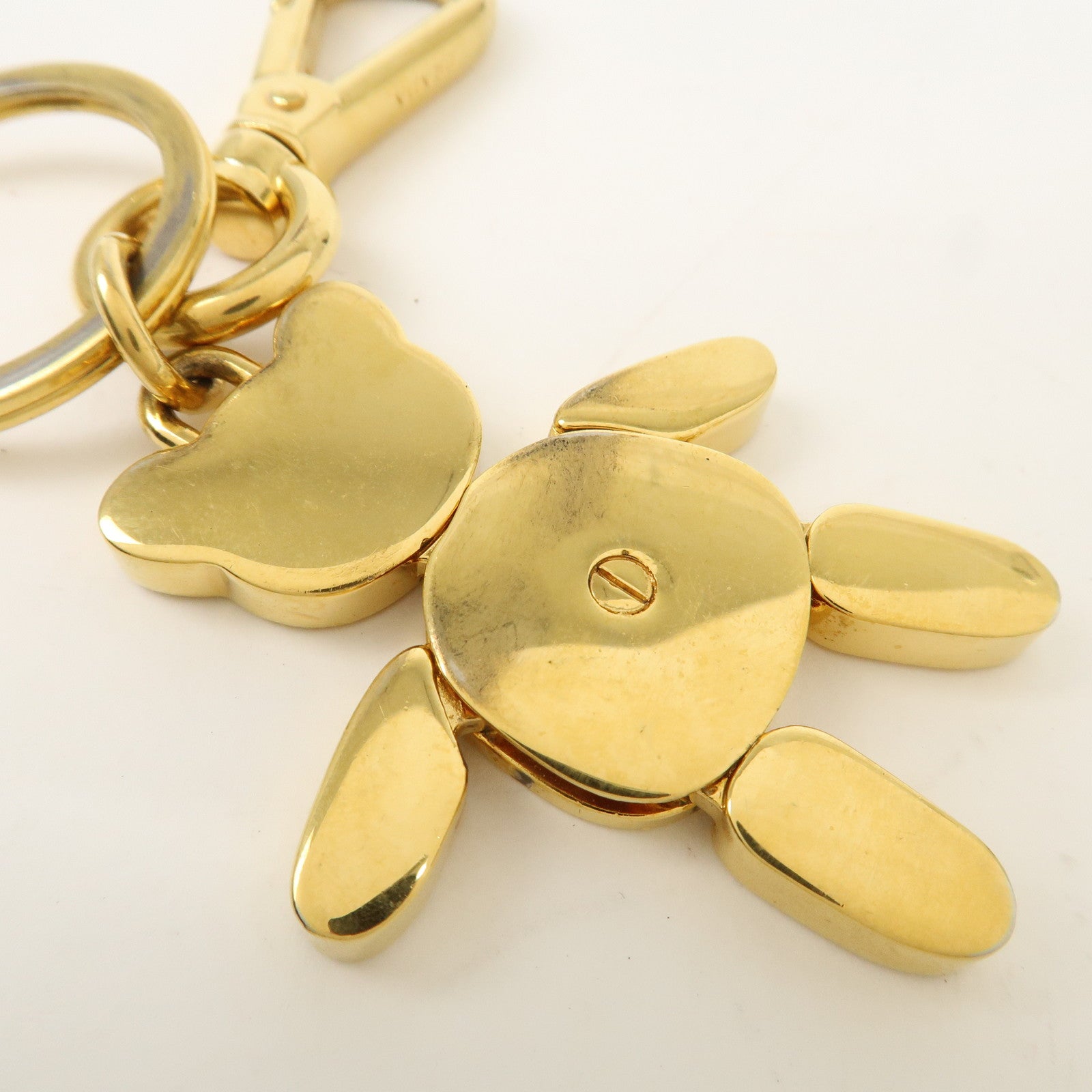 PRADA Bear Motif Bag Charm Key Chain Burgundy Gold Used