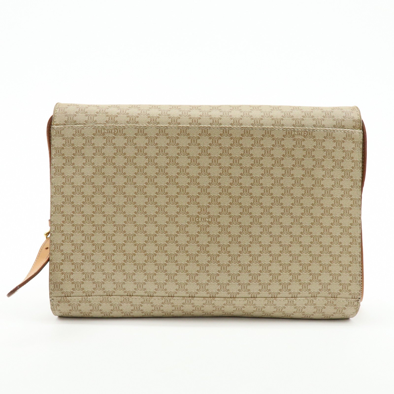 CELINE Macadam PVC Leather Shoulder Bag Clutch Bag Beige