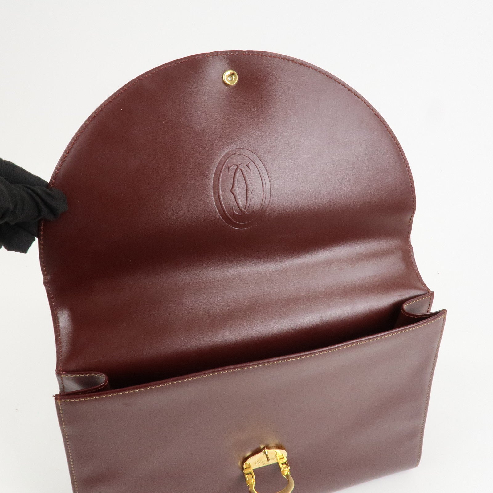 Cartier Must Line Leather Hand Bag Bordeaux Gold HDW