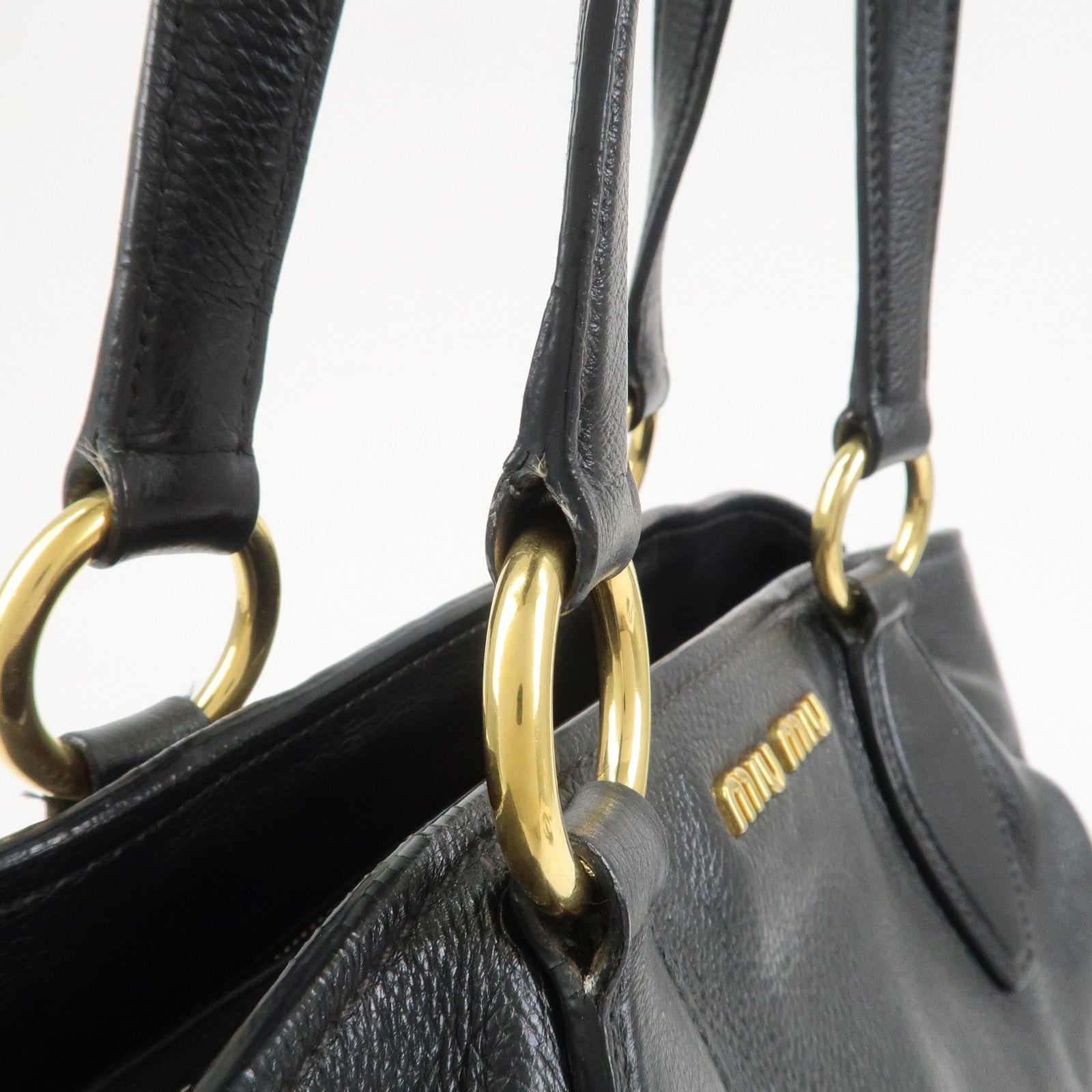 MIU MIU Logo Leather 2Way Bag Shoulder Bag Hand Bag Black RR1901