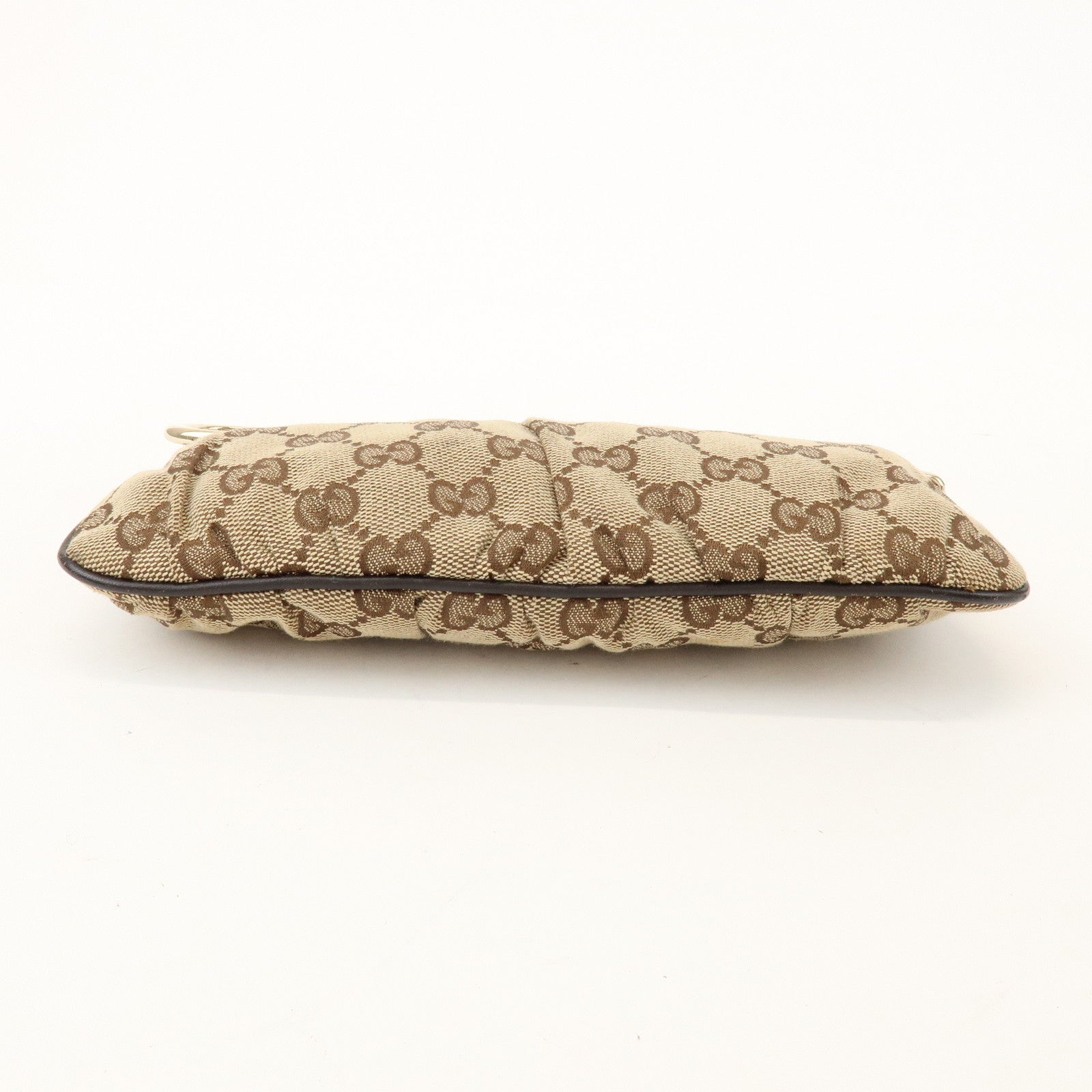 GUCCI Interlocking G GG Canvas Leather Pouch Wristlet Bag 212203