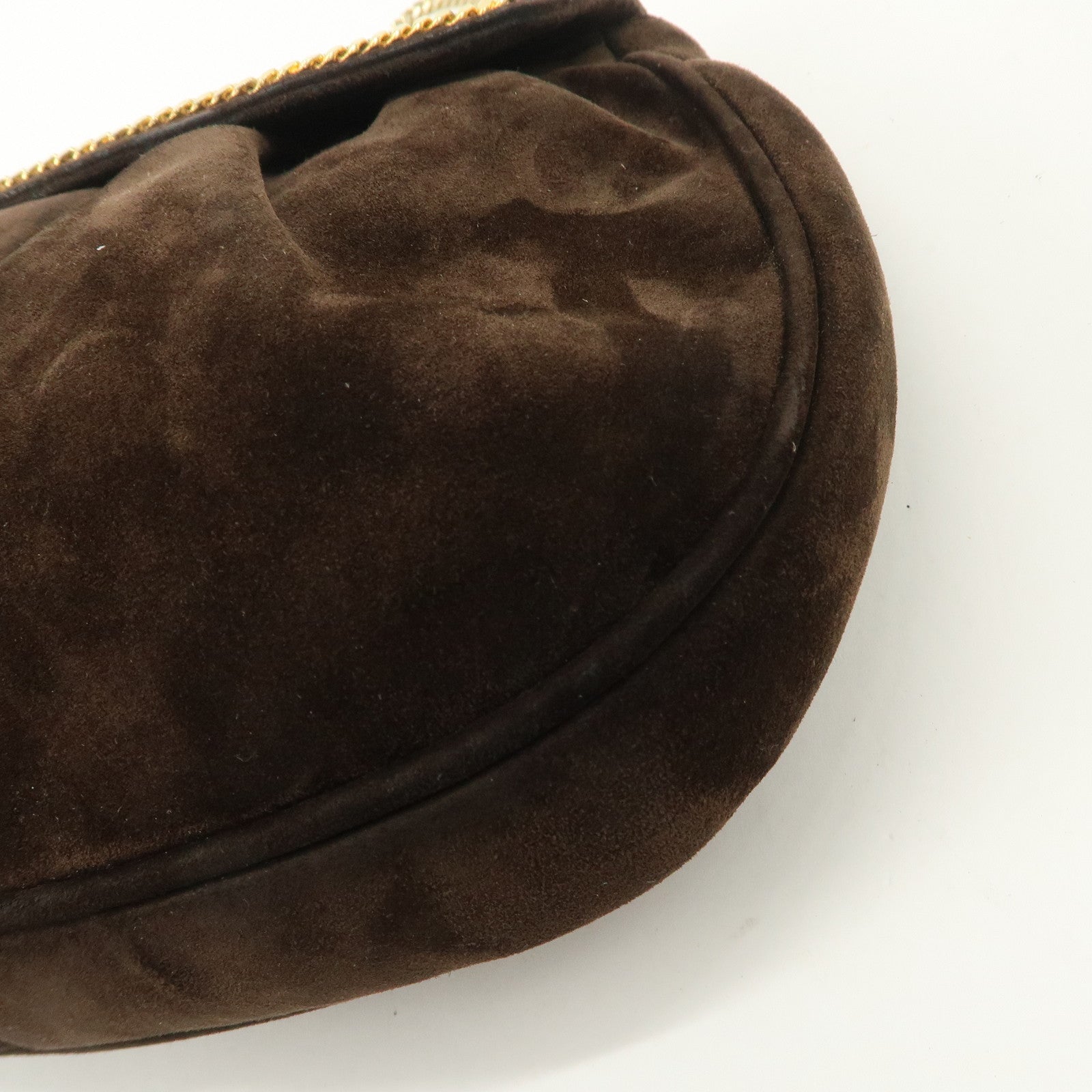 Ferragamo Suede Chain Shoulder Bag Dark Brown