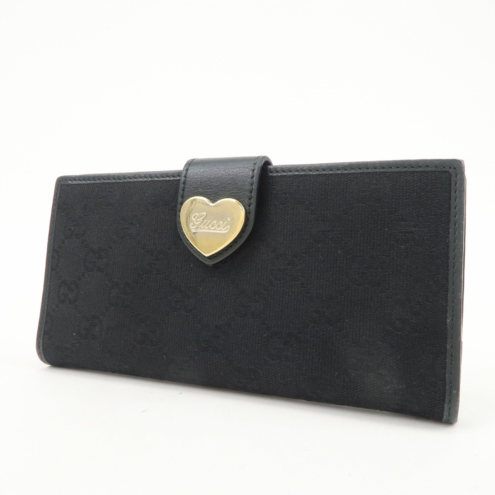 GUCCI Lovely Heart GG Monogram Canvas Leather Long Wallet 203550