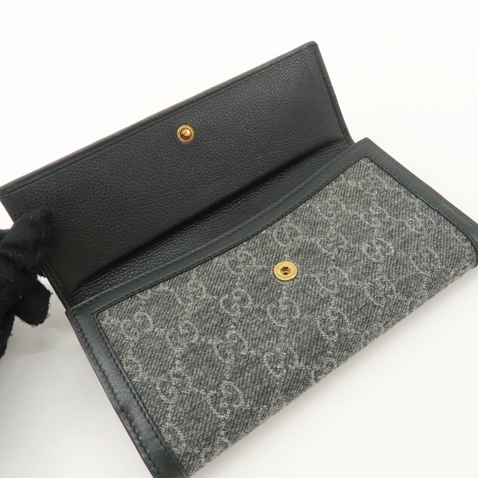 GUCCI Interlocking G Leather GG Wool Long Bi-fold Wallet 269903 Used
