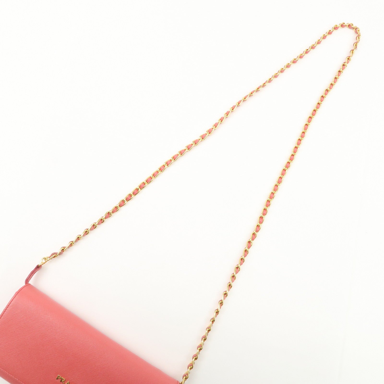 PRADA Saffiano Metal Chain Strap Wallet Shoulder Bag Pink Gold 1M1290 Used
