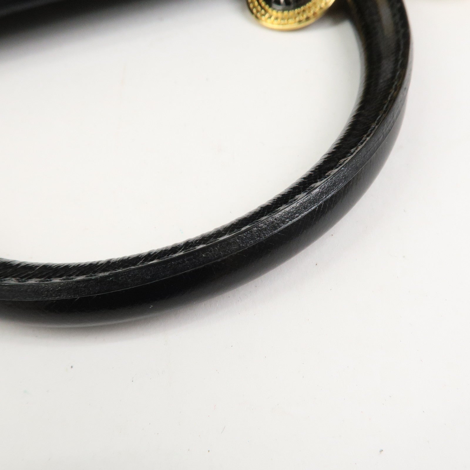 VERSACE Leather 2Way Hand Bag Shoulder Bag Black Gold